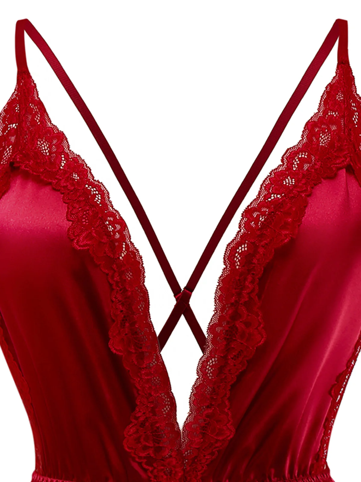 1950s Lace Satin Deep V Backless Sleep Romper - Image 3