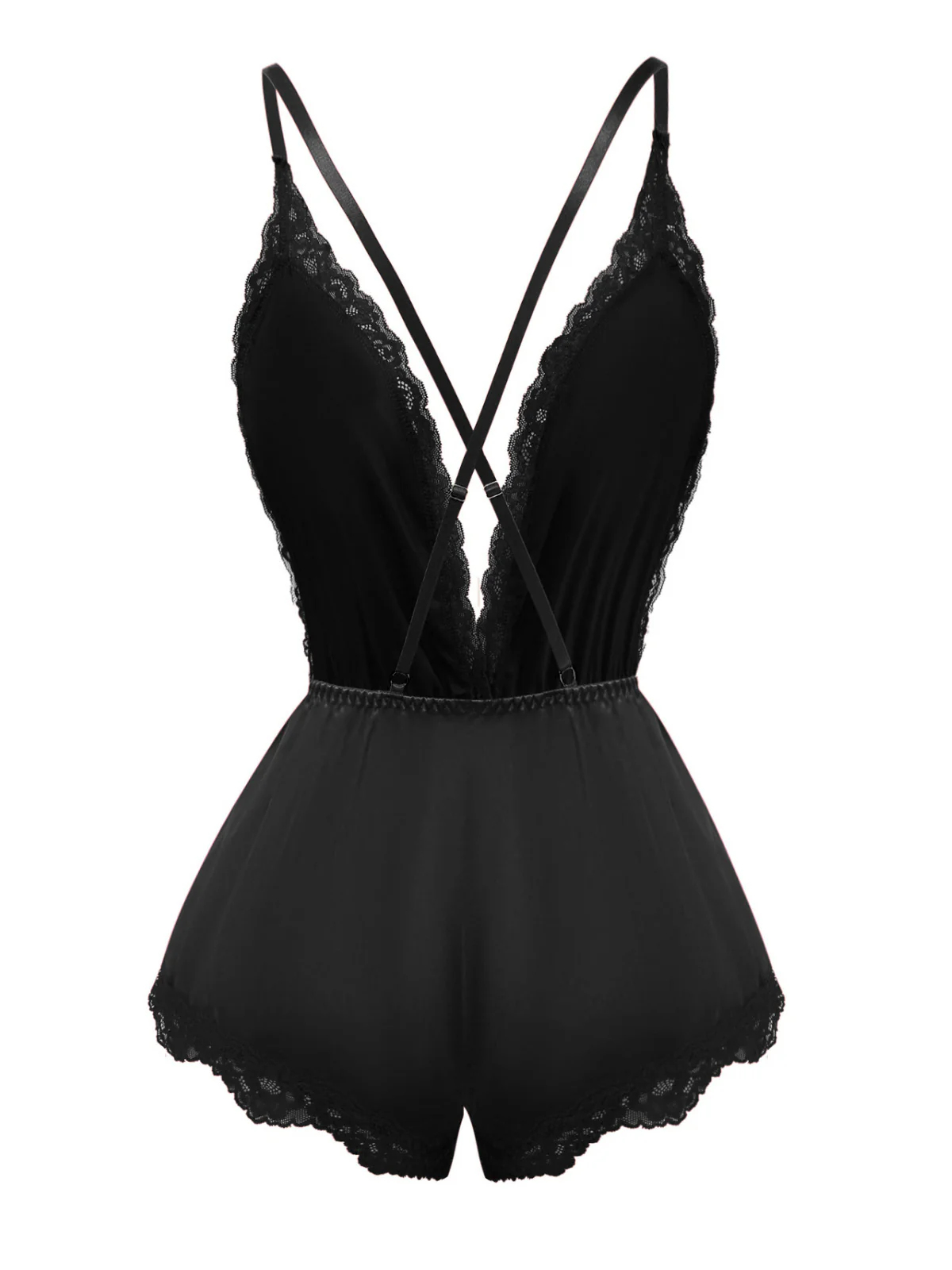 1950s Lace Satin Deep V Backless Sleep Romper - Image 7