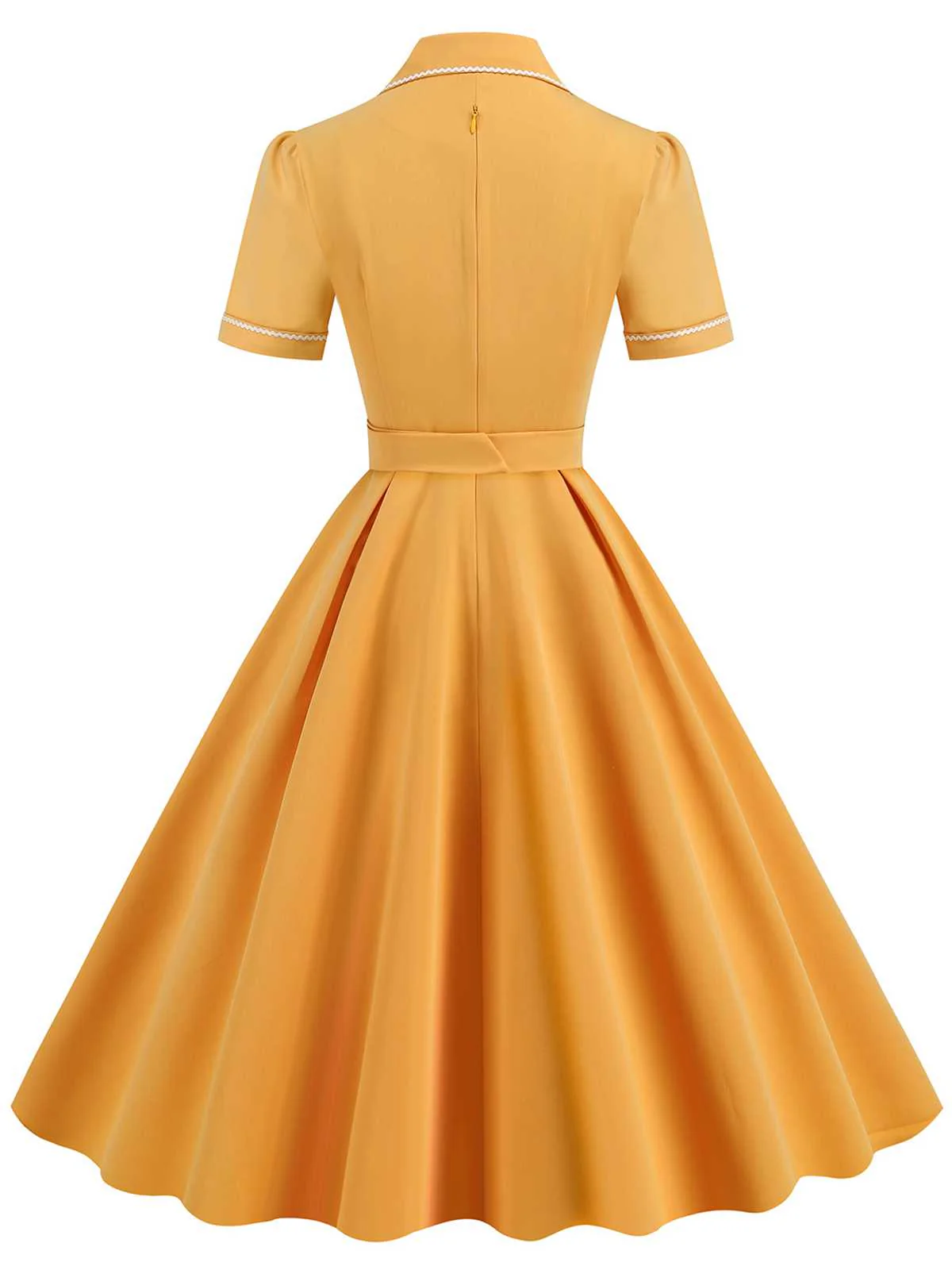 1950s Lapel Belted Solid Dress - Image 3