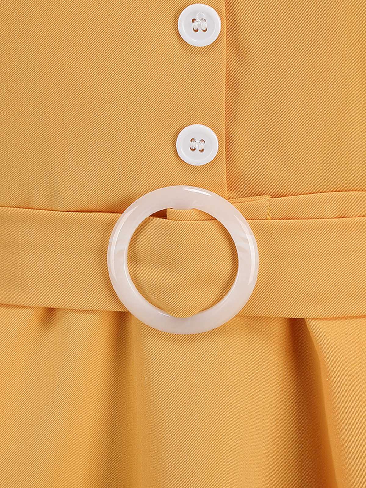 1950s Lapel Belted Solid Dress - Image 4