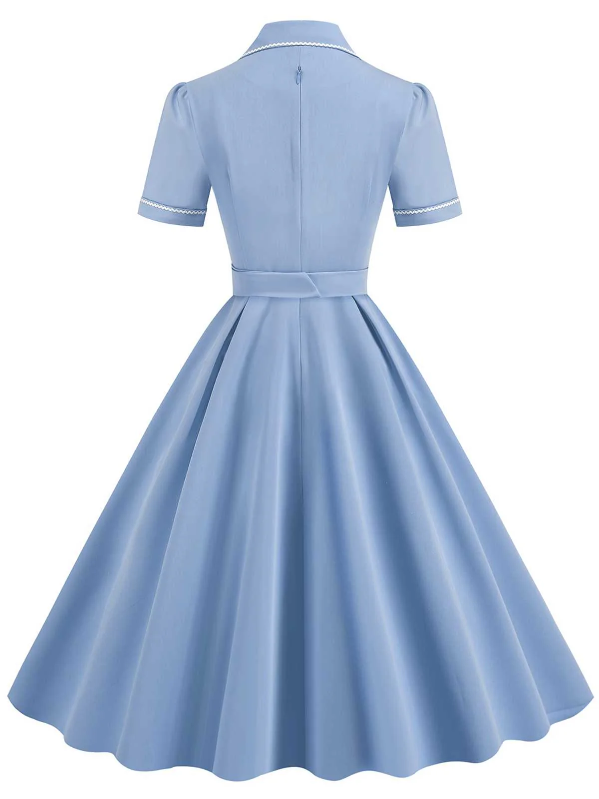 1950s Lapel Belted Solid Dress - Image 7