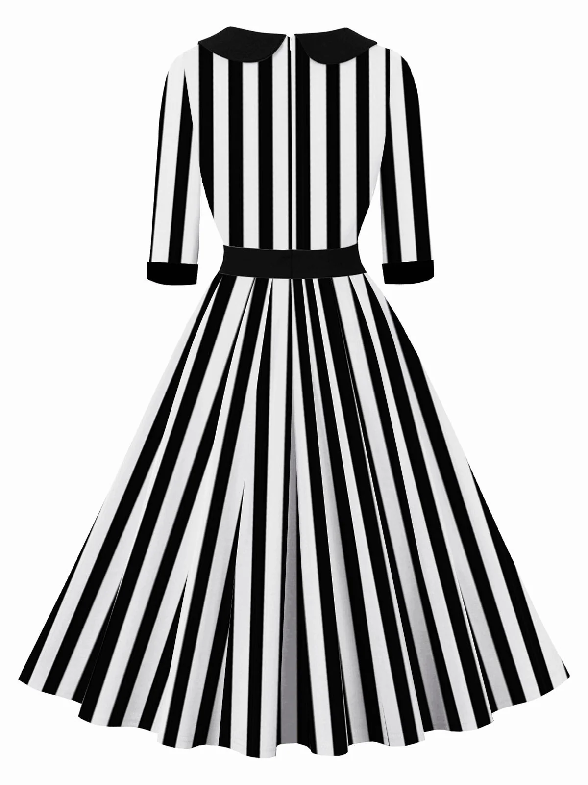 1950S Lapel Black & White Stripes Dress - Image 2