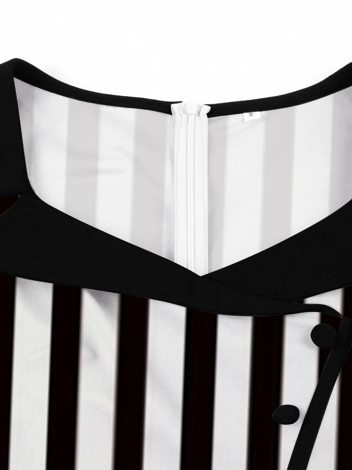 1950S Lapel Black & White Stripes Dress - Image 5