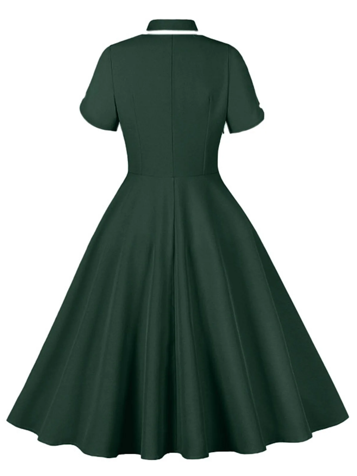 1950s Lapel Buttoned Short Sleeve Solid Dress - Image 10
