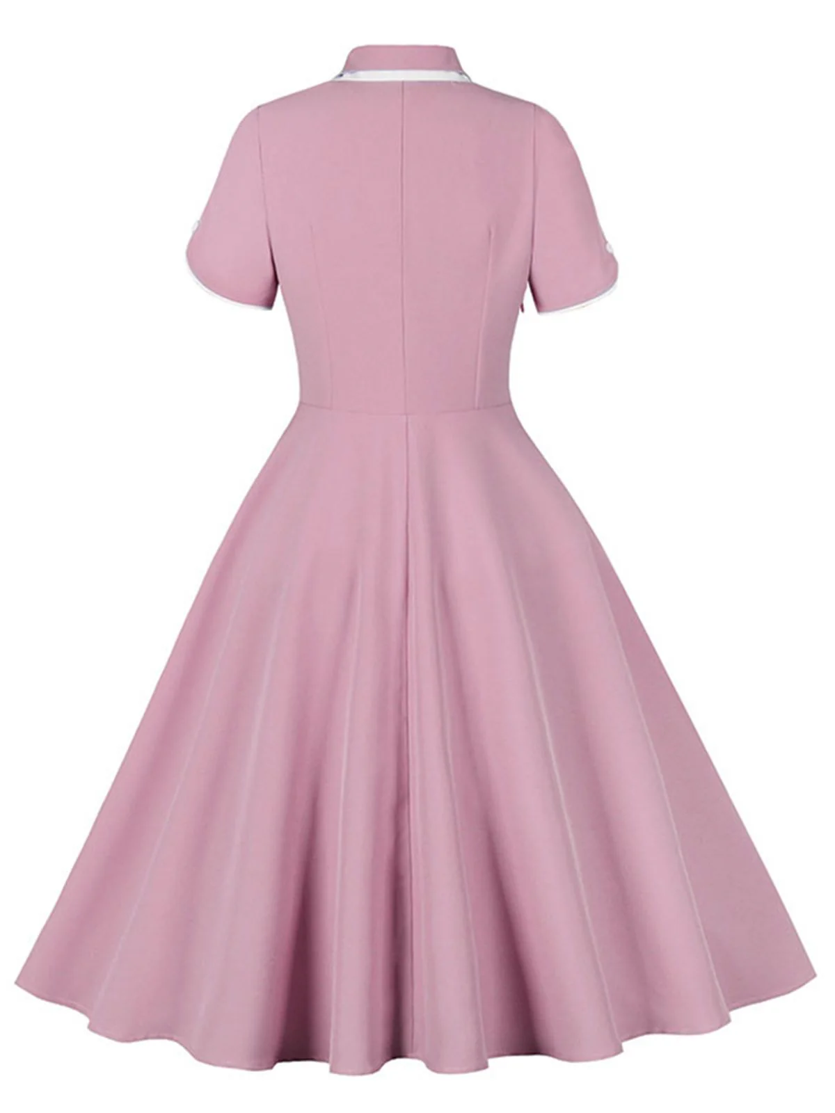 1950s Lapel Buttoned Short Sleeve Solid Dress - Image 12