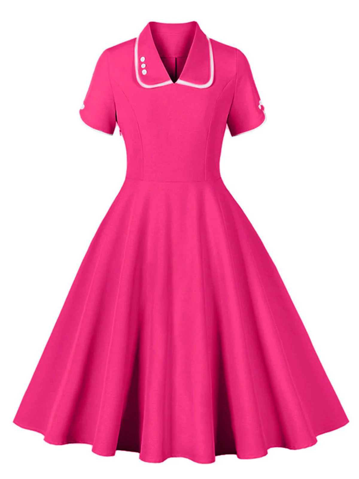 1950s Lapel Buttoned Short Sleeve Solid Dress - Image 15