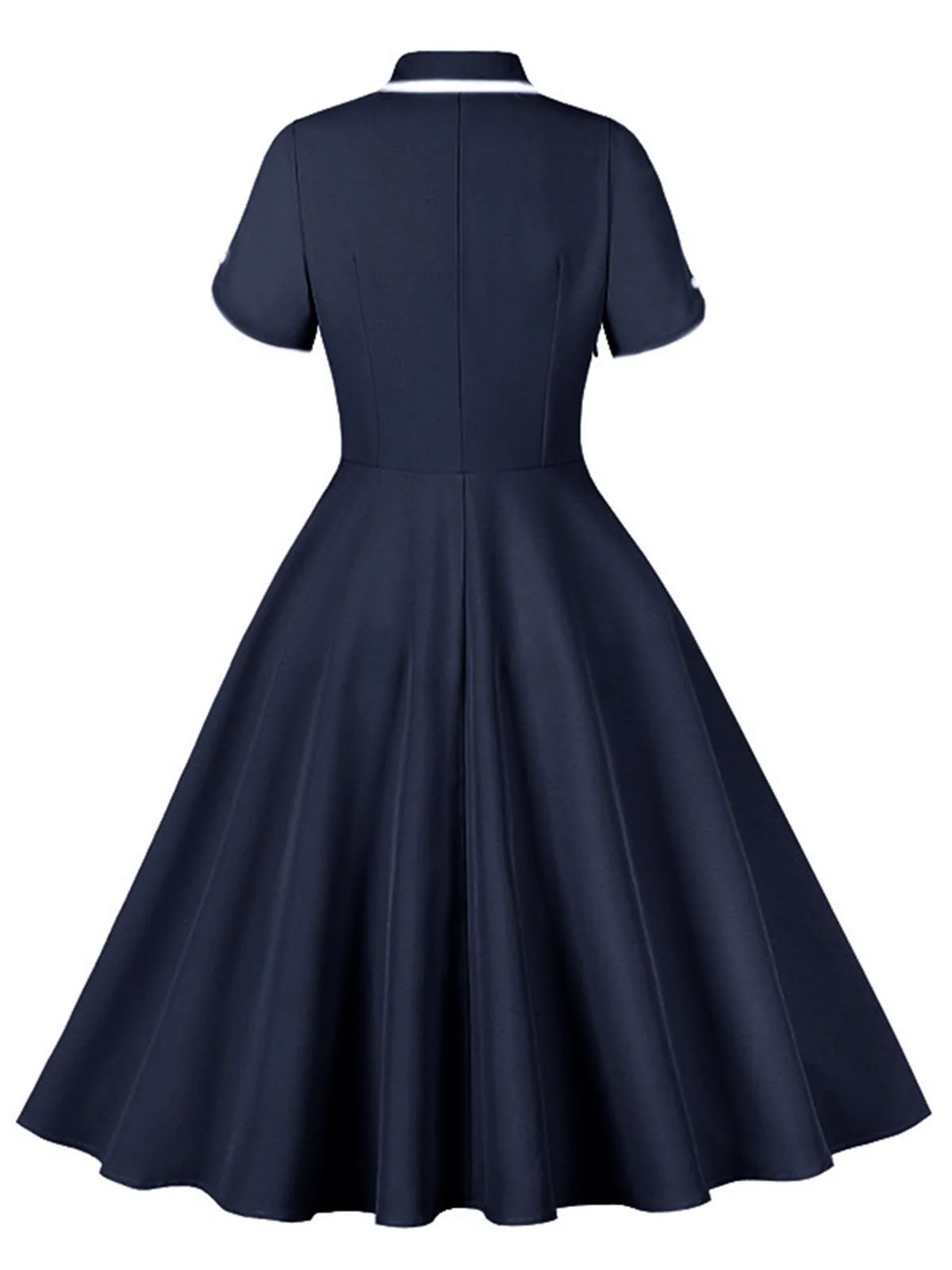 1950s Lapel Buttoned Short Sleeve Solid Dress - Image 2