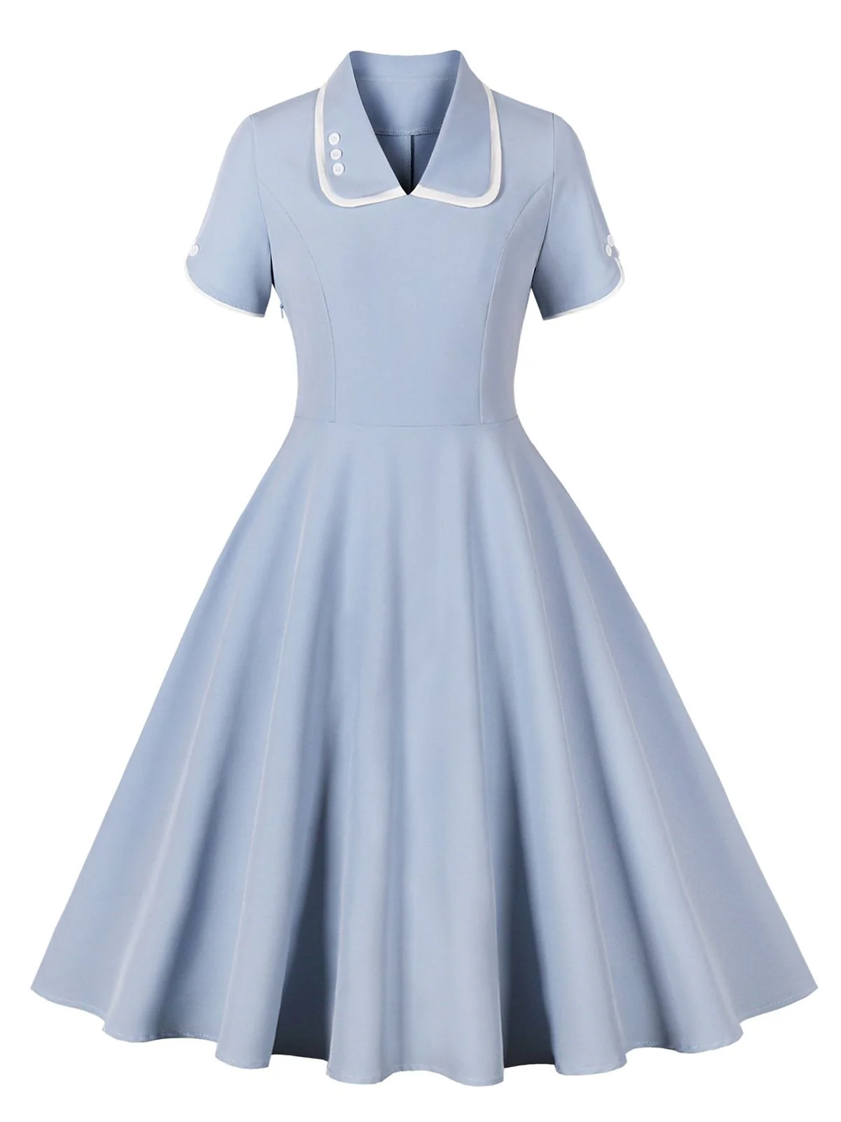 1950s Lapel Buttoned Short Sleeve Solid Dress - Image 5