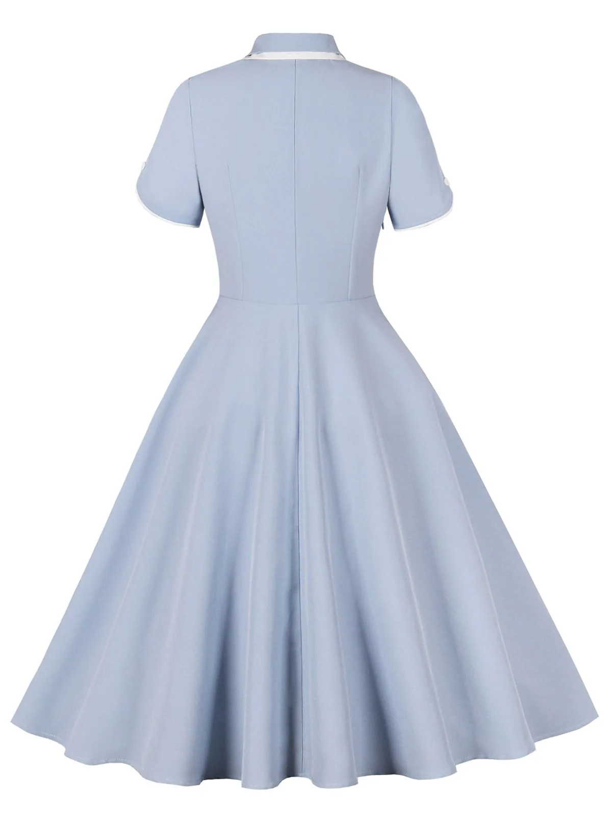 1950s Lapel Buttoned Short Sleeve Solid Dress - Image 6