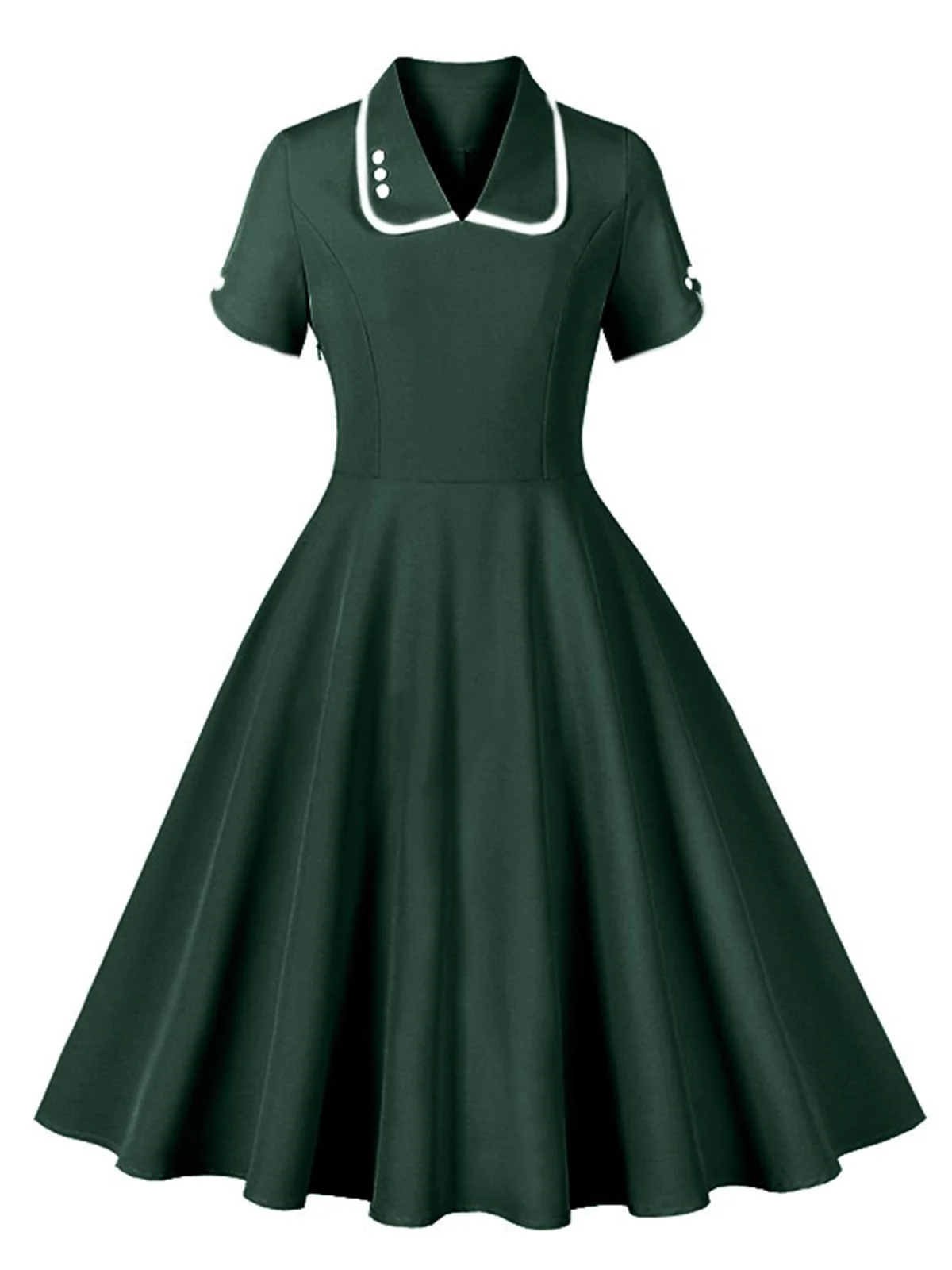 1950s Lapel Buttoned Short Sleeve Solid Dress - Image 9