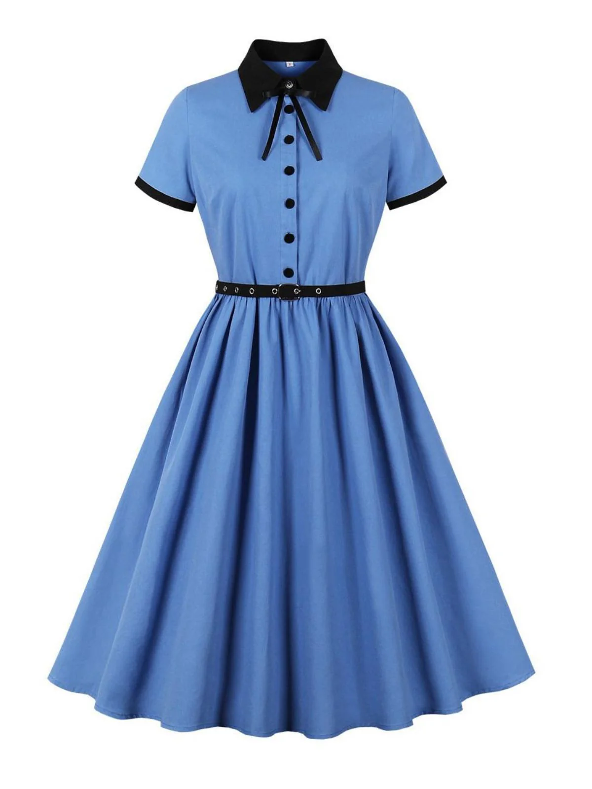 1950s Lapel Colorblock Swing Shirt Dress - Image 3