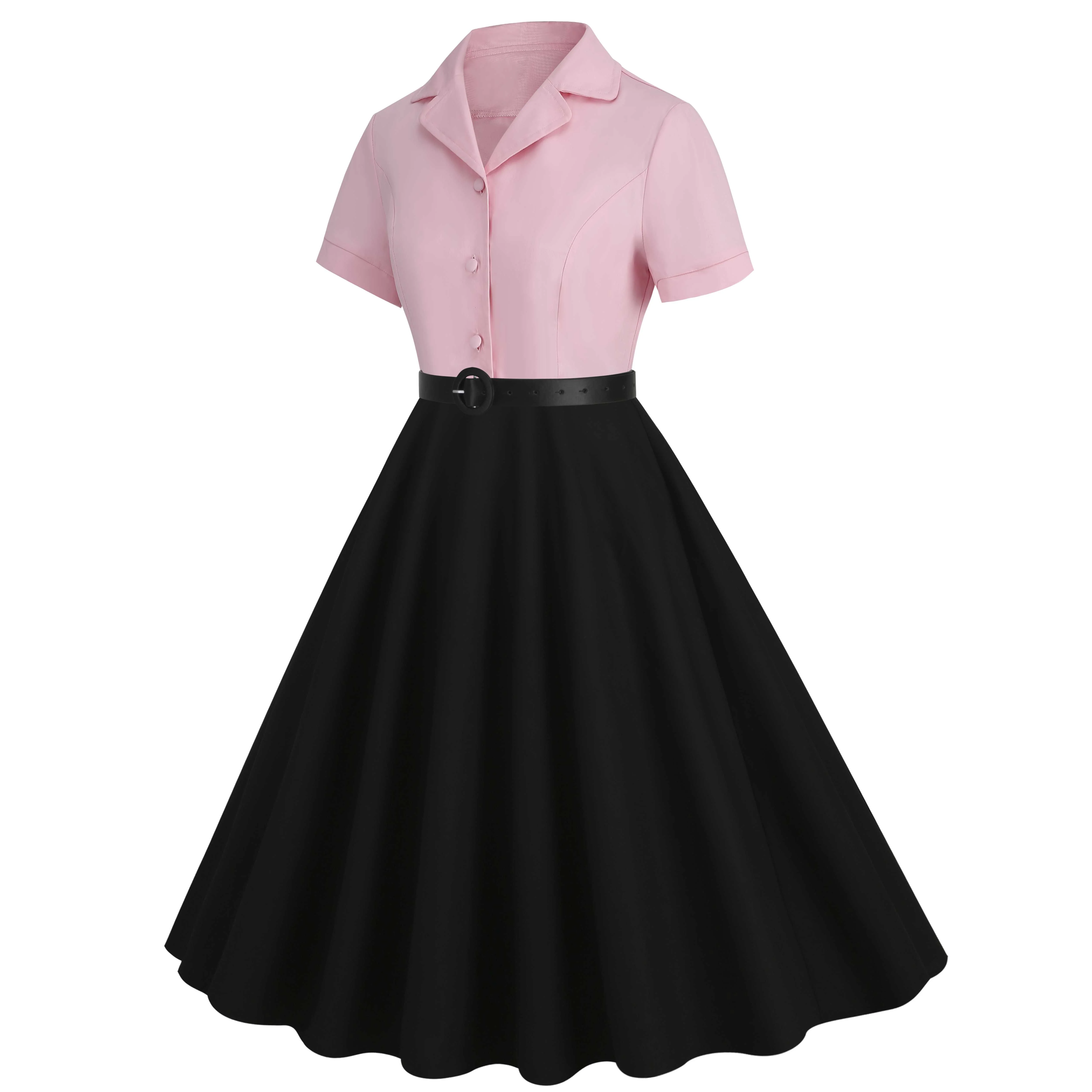 1950s Lapel Contrast Belted Dress - Image 2