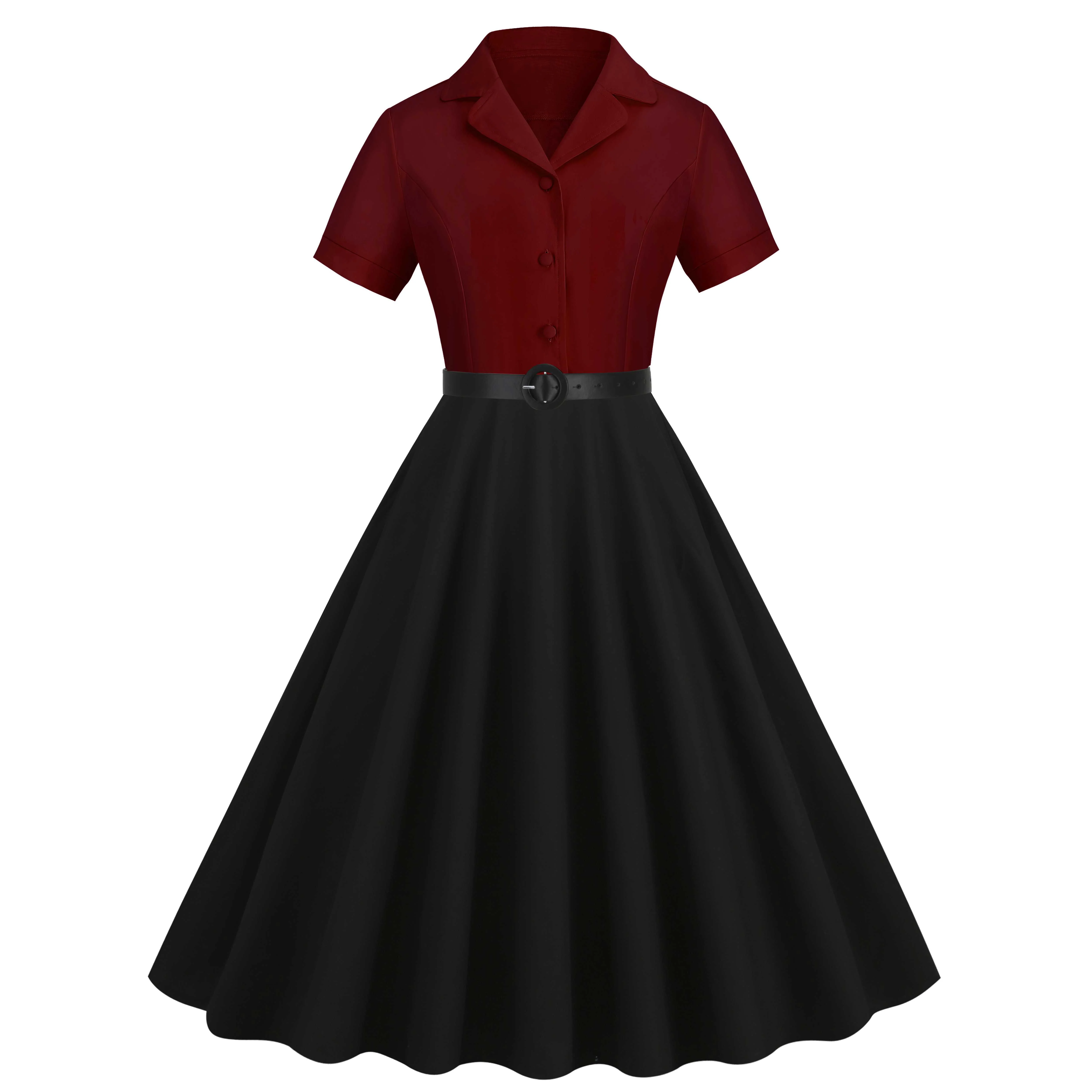 1950s Lapel Contrast Belted Dress - Image 5