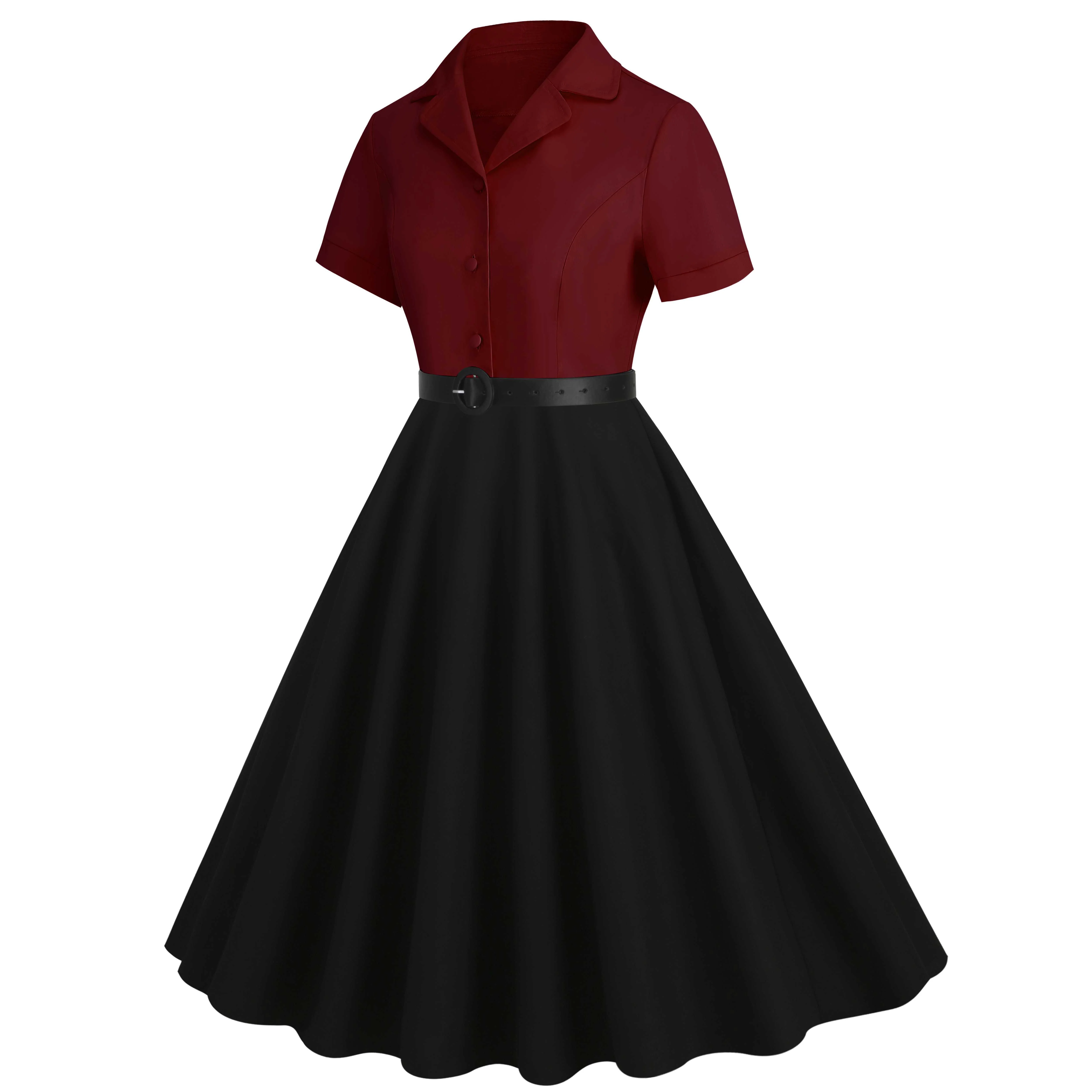 1950s Lapel Contrast Belted Dress - Image 6