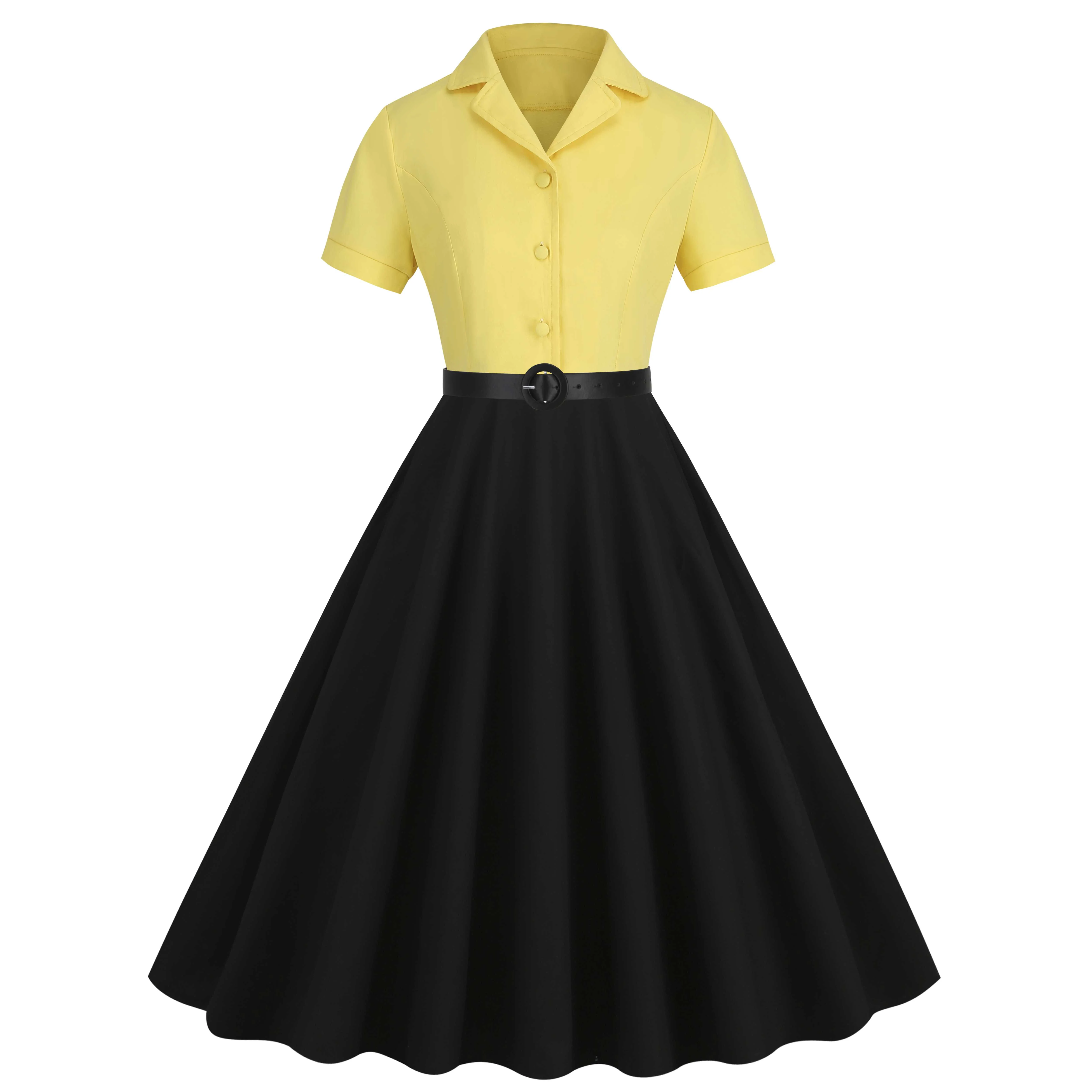 1950s Lapel Contrast Belted Dress - Image 8