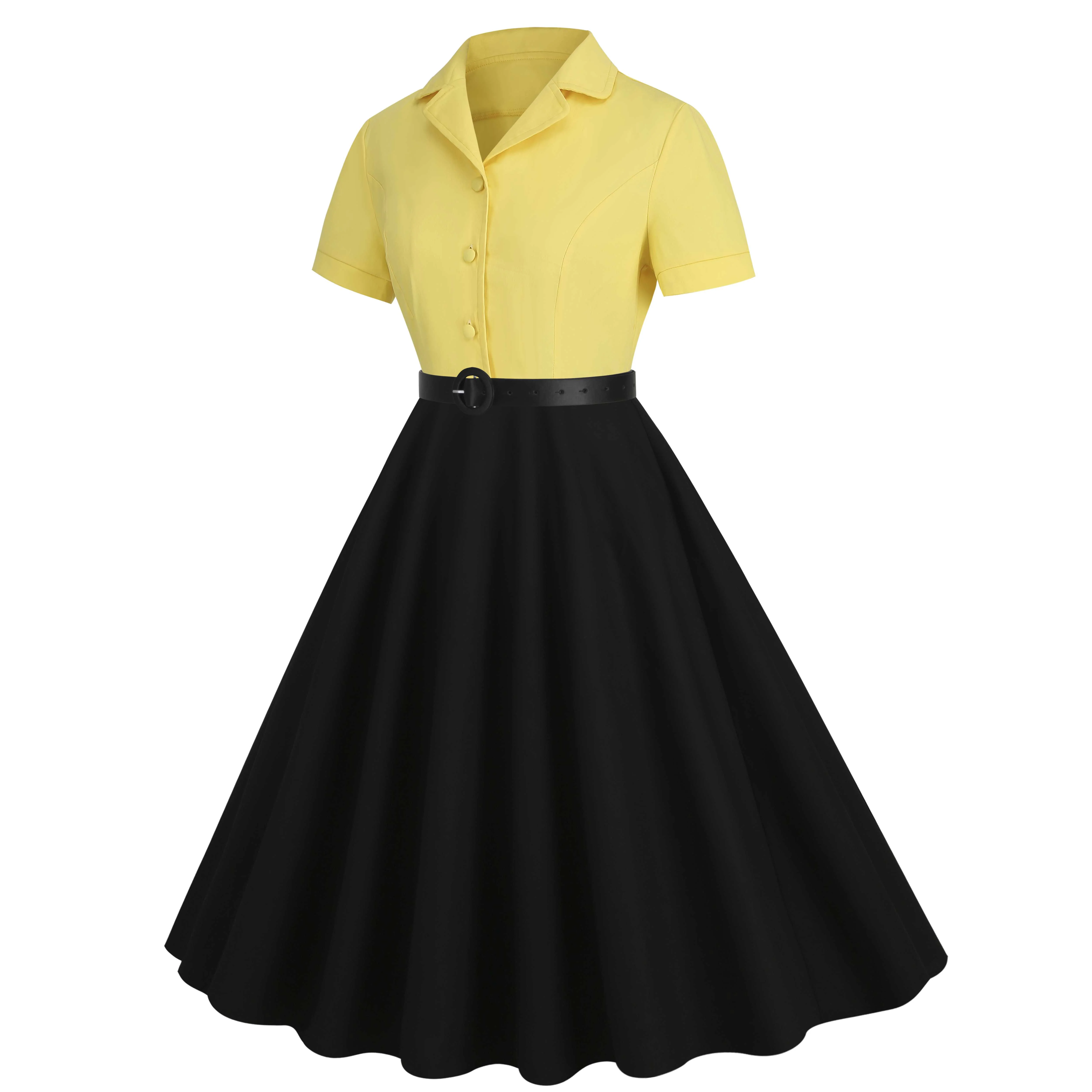 1950s Lapel Contrast Belted Dress - Image 9