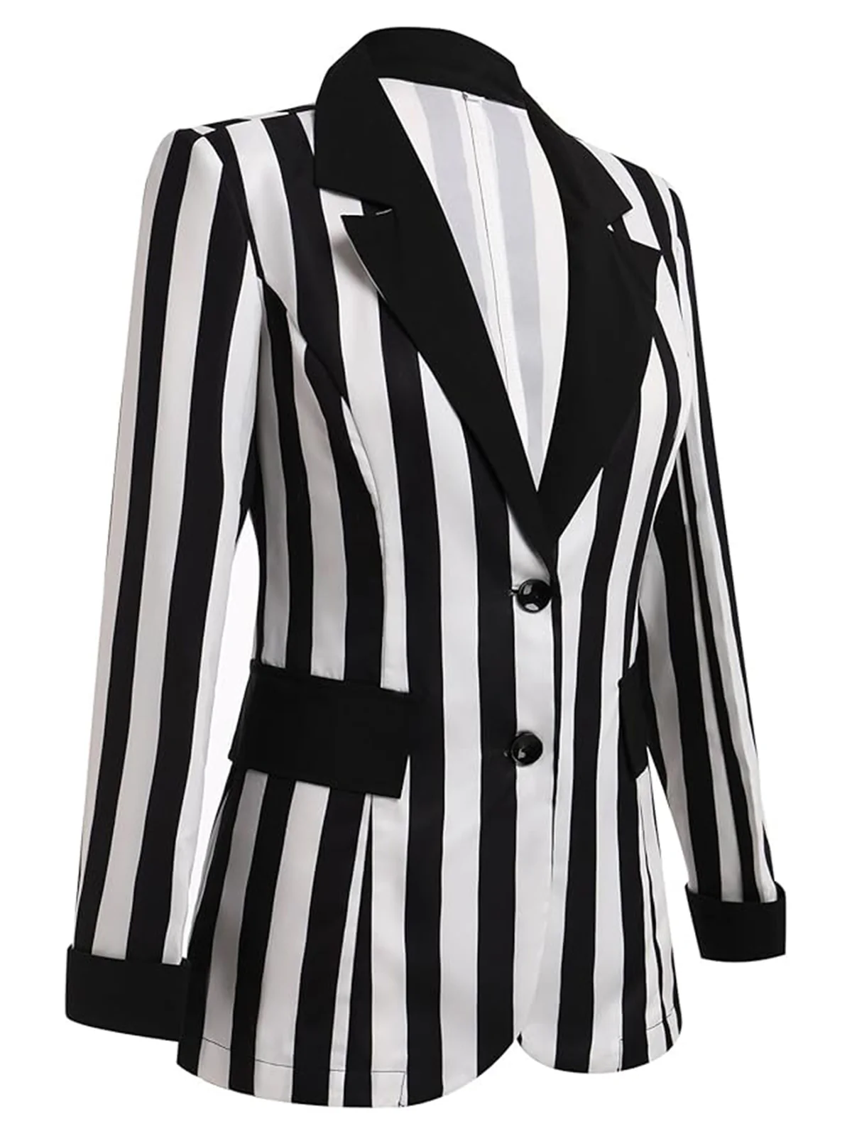 1950s Lapel Contrast Black & White Stripes Blazer - Image 3