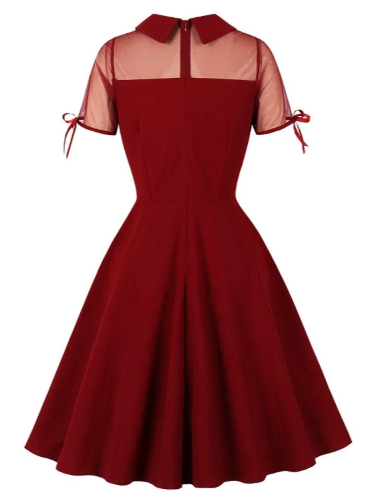 1950s Lapel Mesh Patchwork Swing Dress - Image 2