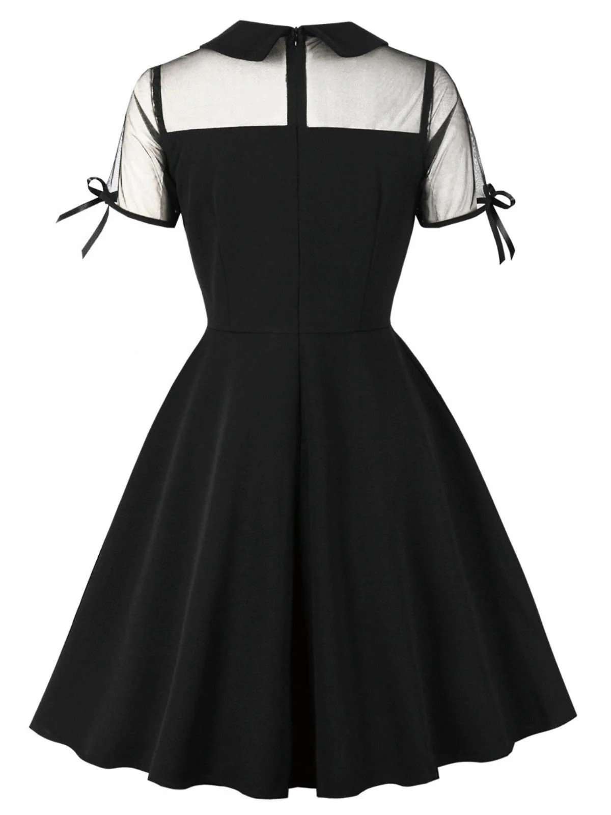 1950s Lapel Mesh Patchwork Swing Dress - Image 6