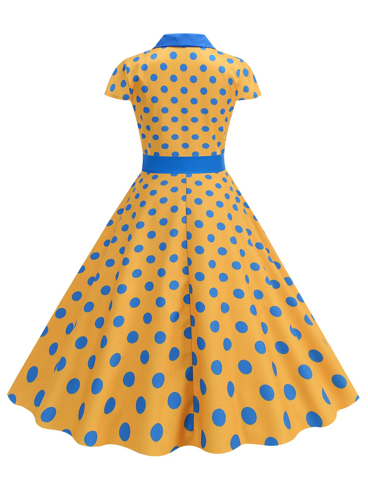 1950s Lapel Polka Dots Bow Swing Dress - Image 11