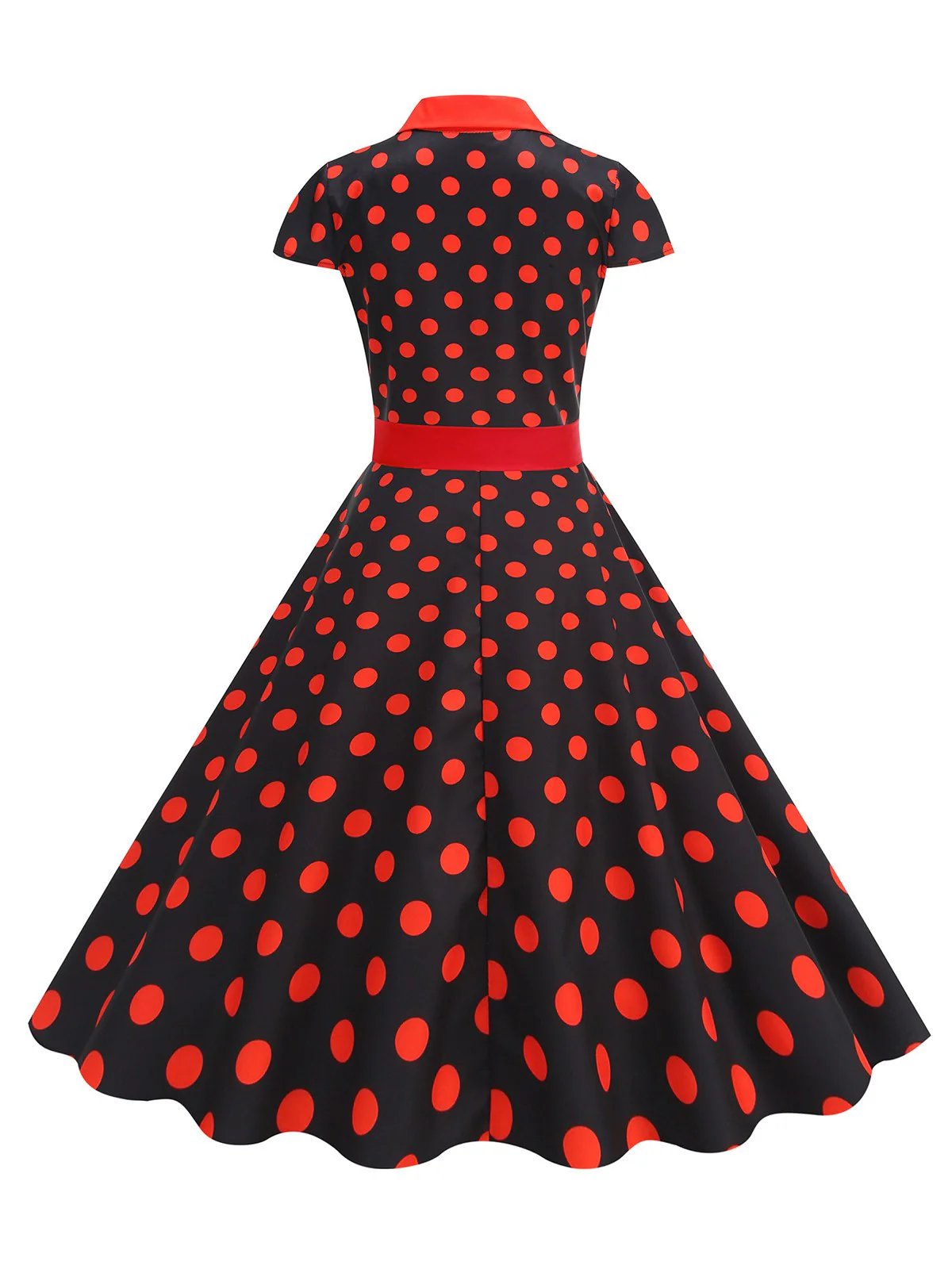 1950s Lapel Polka Dots Bow Swing Dress - Image 2