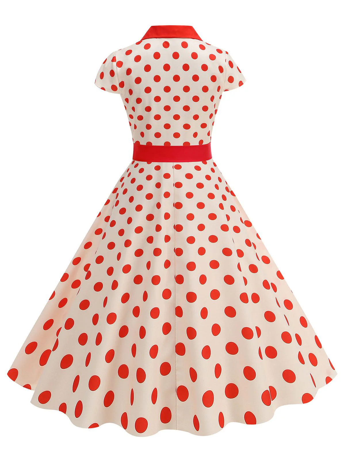 1950s Lapel Polka Dots Bow Swing Dress - Image 4
