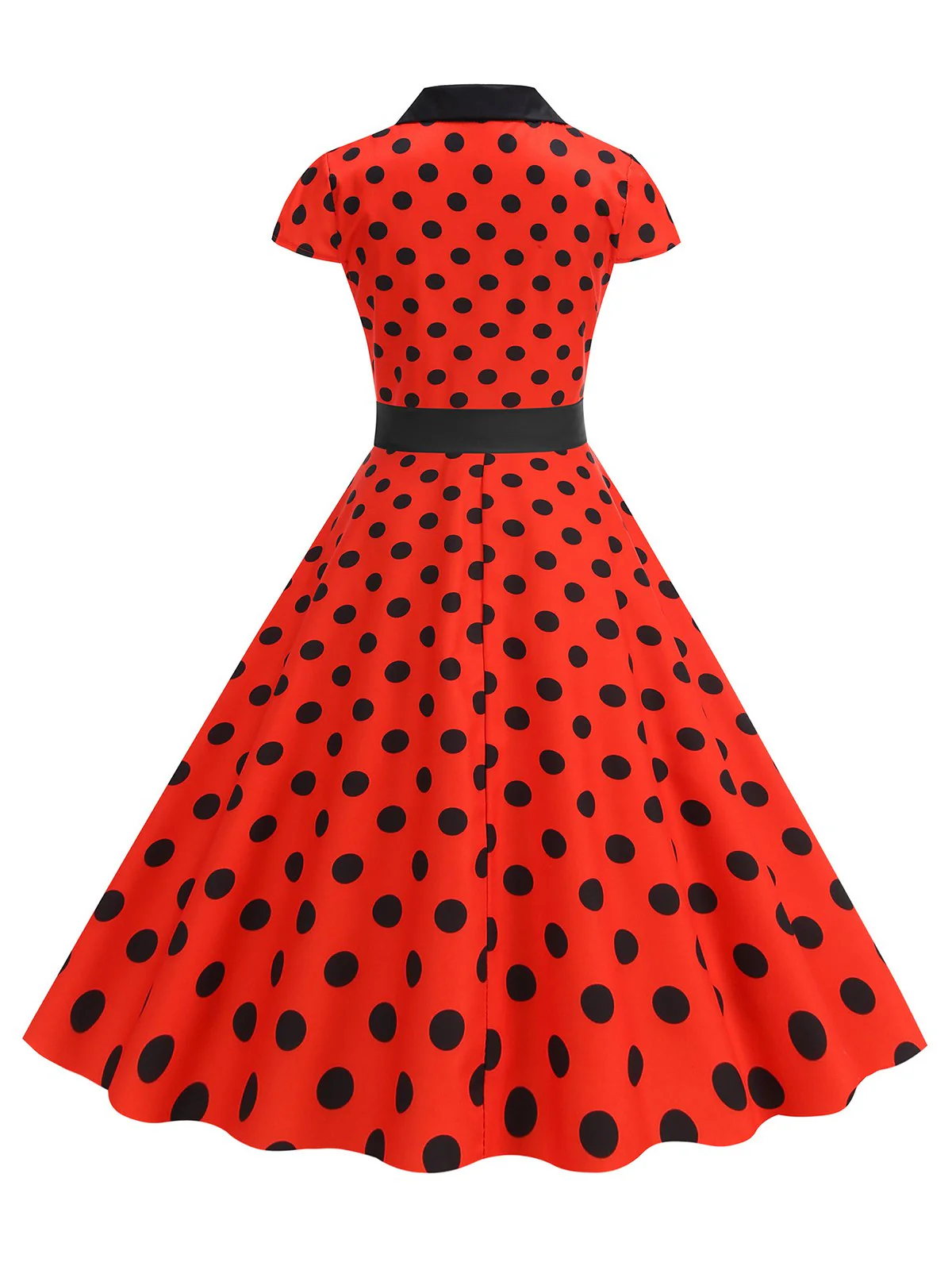 1950s Lapel Polka Dots Bow Swing Dress - Image 7
