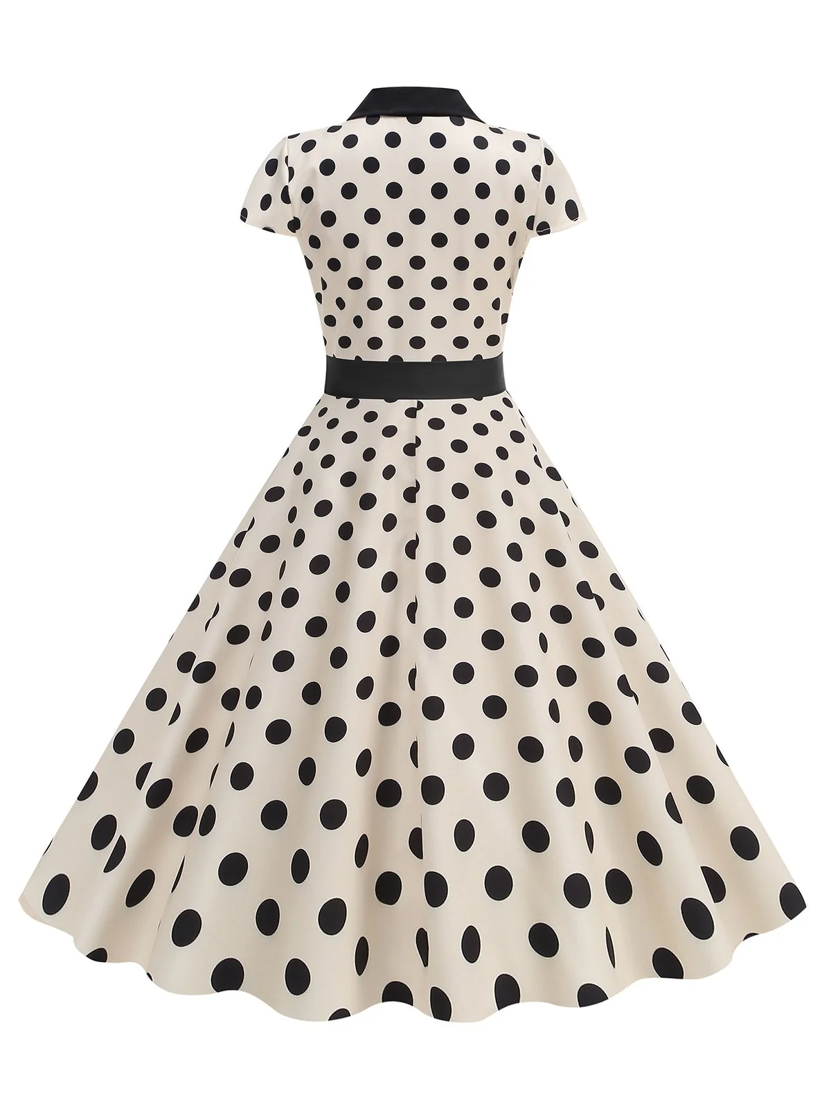 1950s Lapel Polka Dots Bow Swing Dress - Image 9