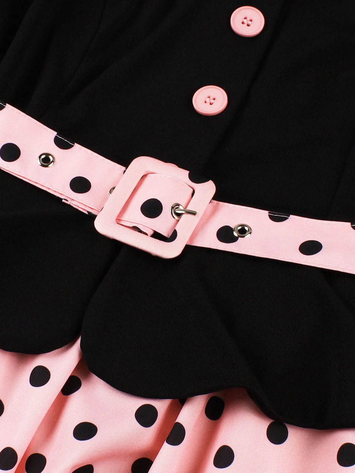 1950s Lapel Polka Dot Patchwork Swing Belted Dress - Image 5