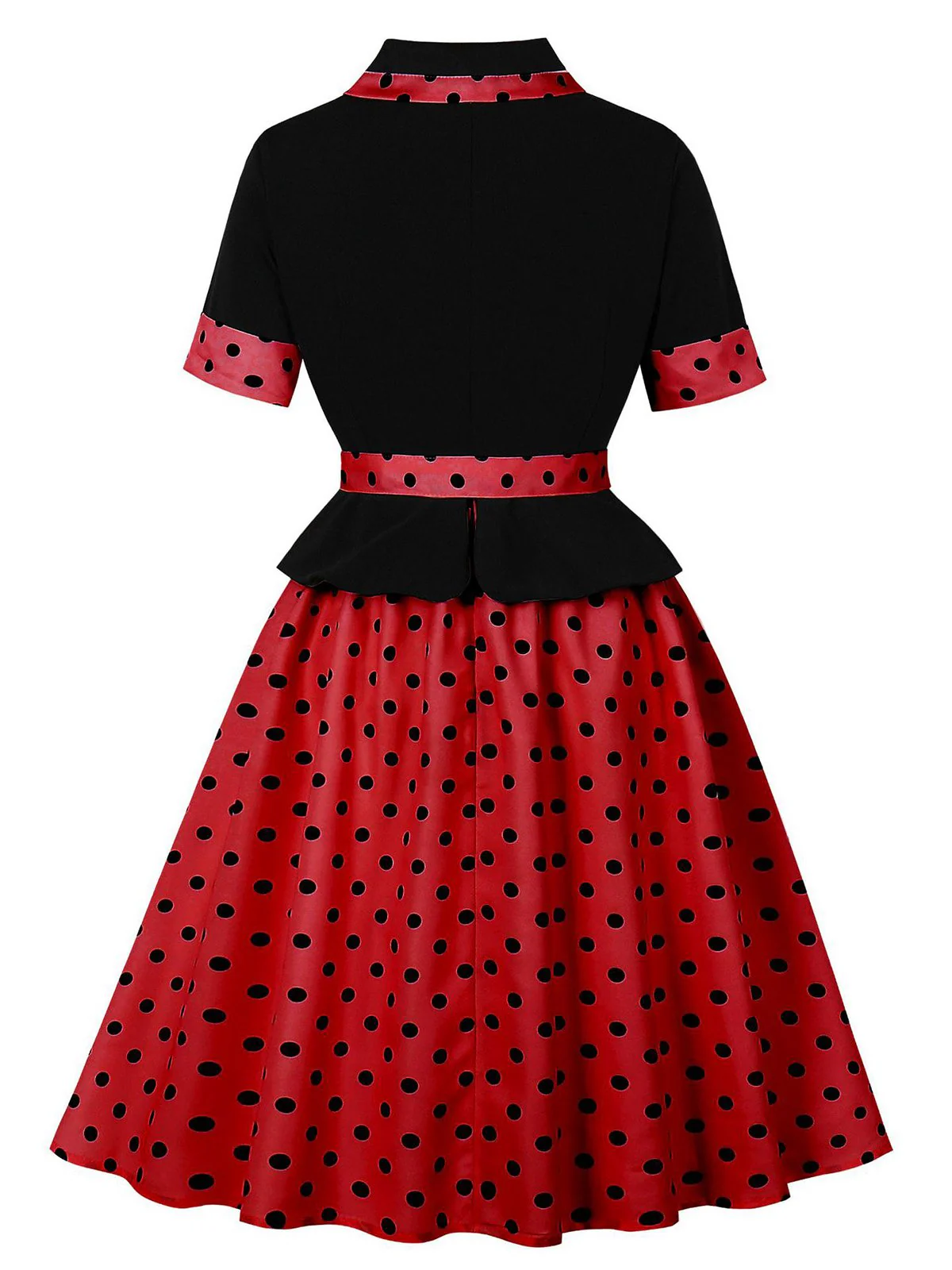 1950s Lapel Polka Dot Patchwork Swing Belted Dress - Image 8