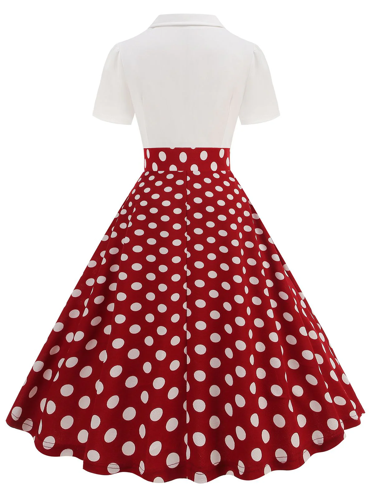 1950s Lapel Polka Dots Patchwork Swing Dress - Image 3