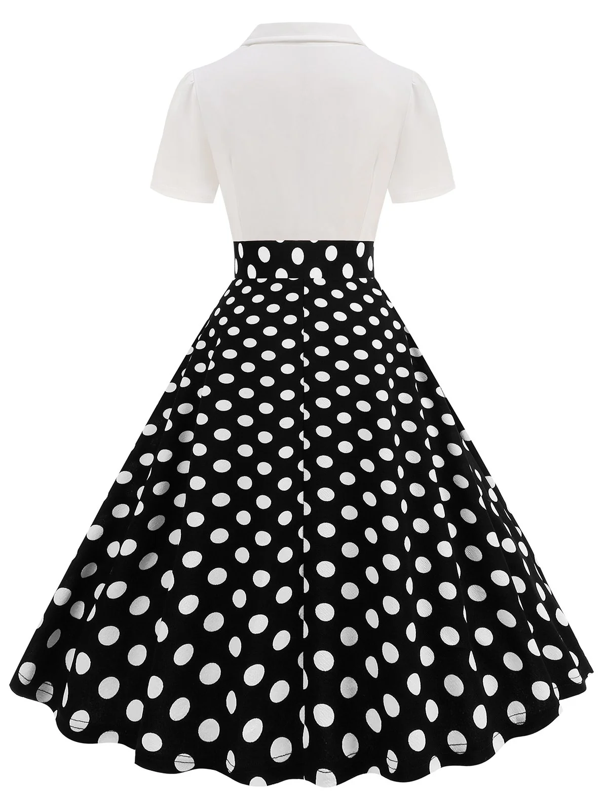 1950s Lapel Polka Dots Patchwork Swing Dress - Image 7