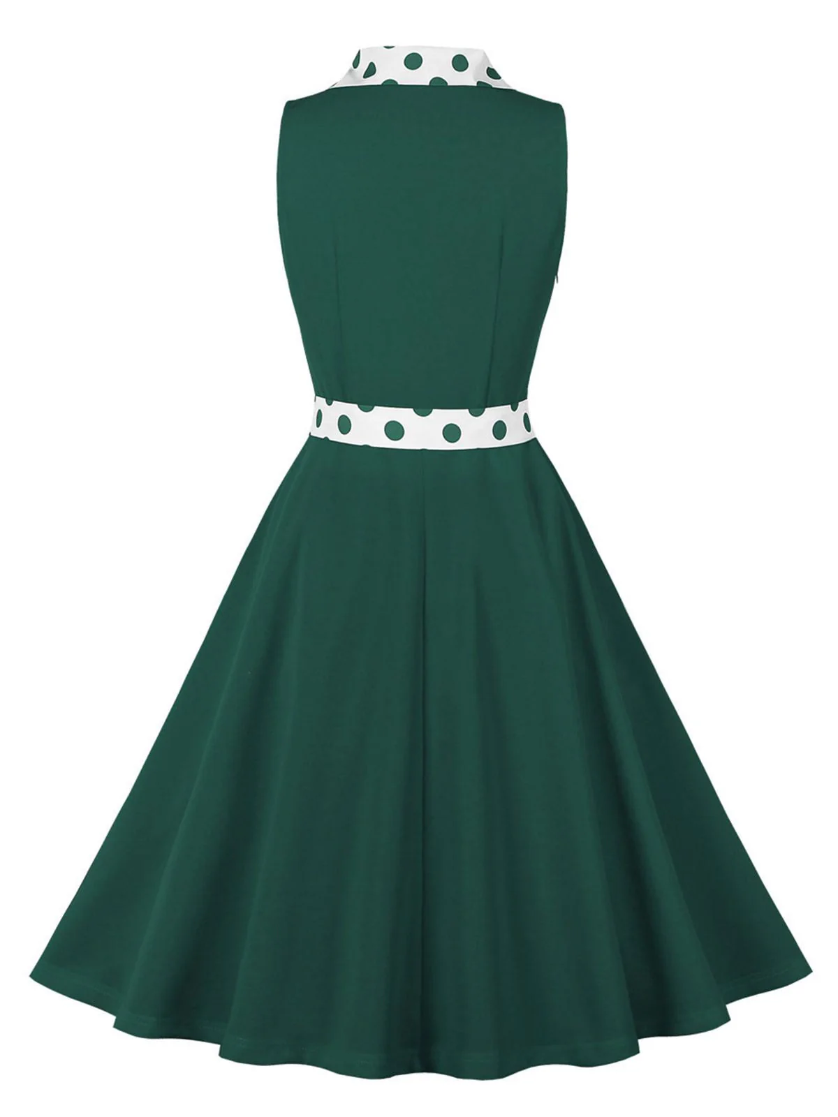 1950s Lapel Polka Dots Sleeveless Belted Dress - Image 2