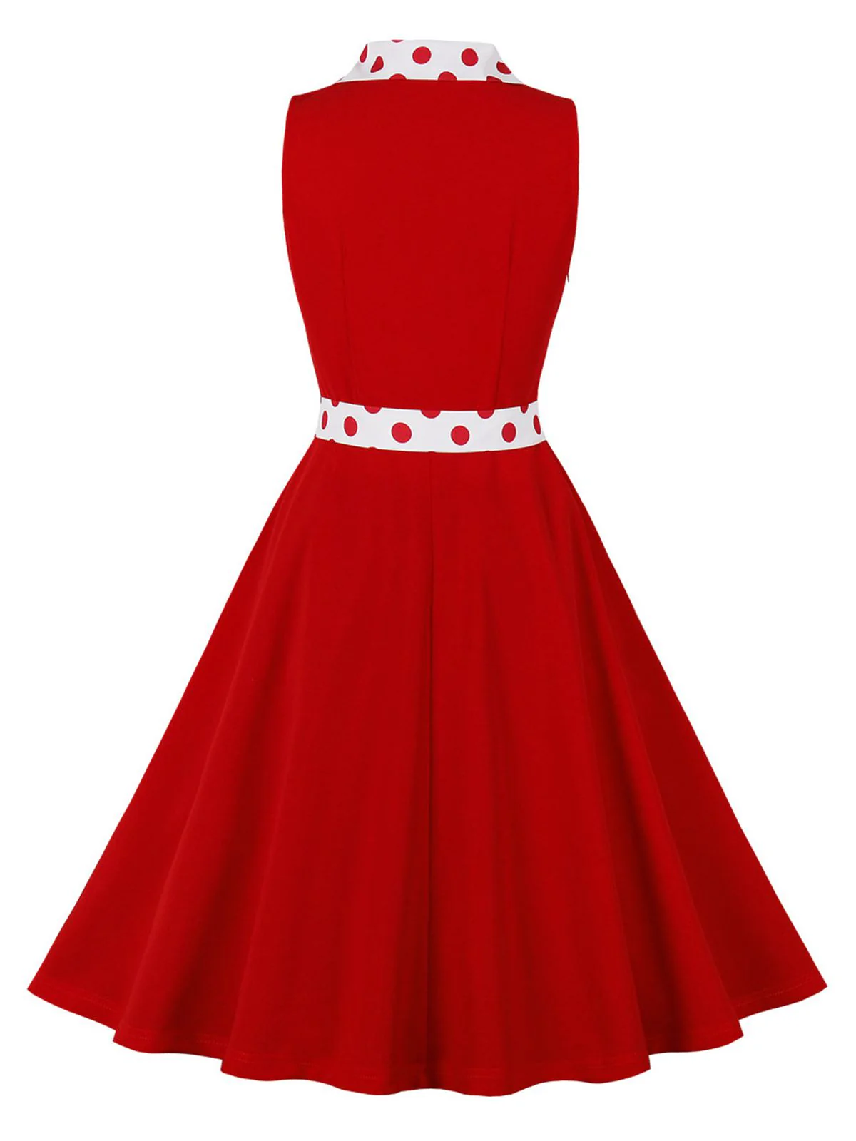 1950s Lapel Polka Dots Sleeveless Belted Dress - Image 4