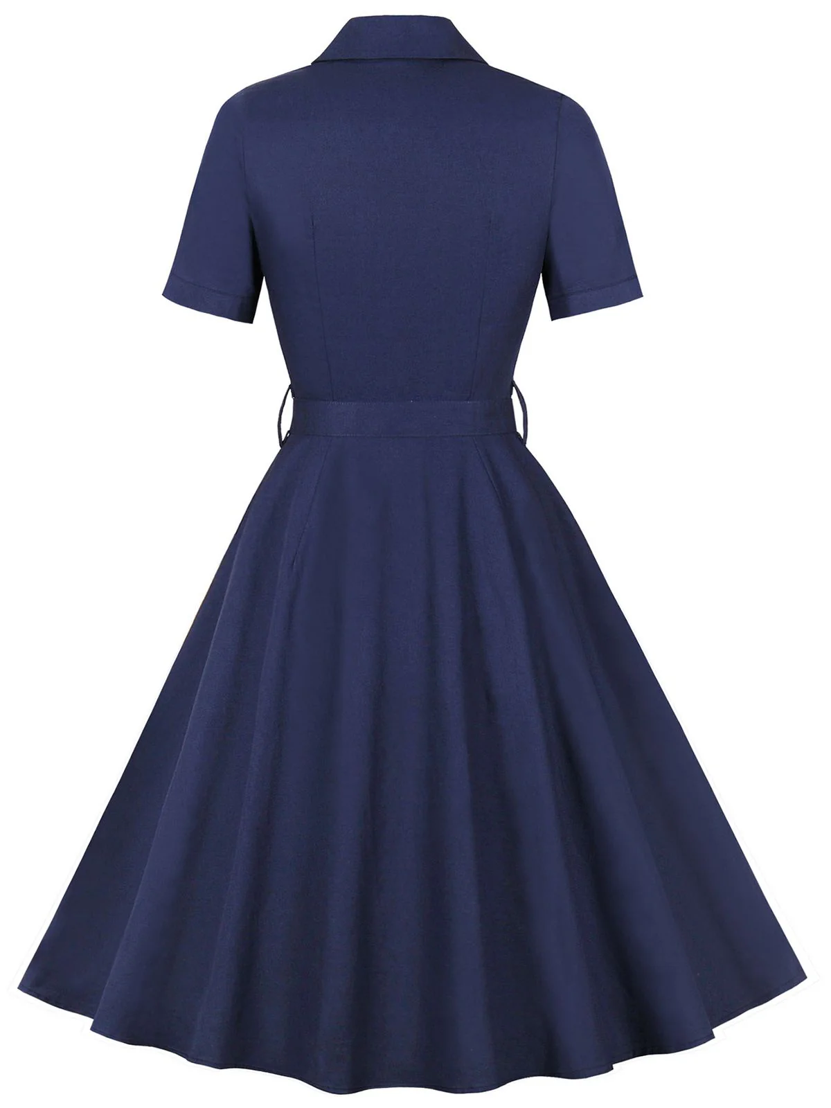 1950s Lapel Solid Buttons Belt Dress - Image 4