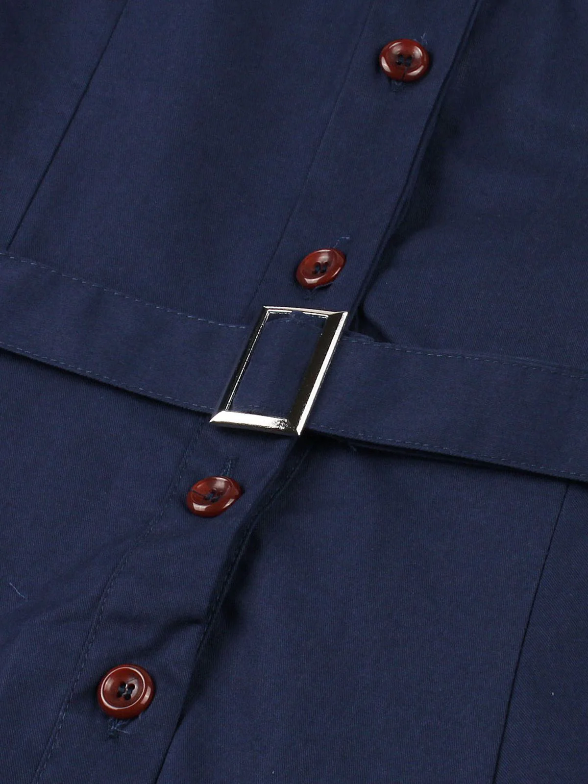 1950s Lapel Solid Buttons Belt Dress - Image 5
