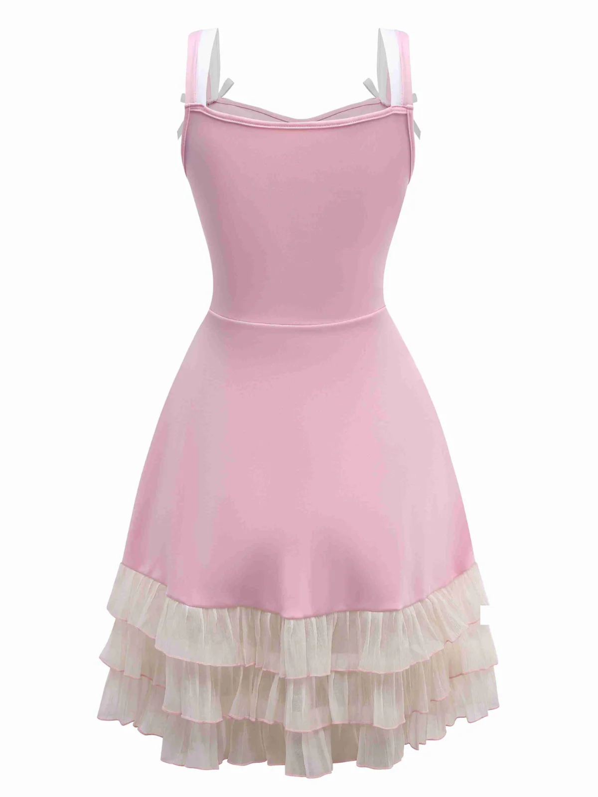 1950s Layered Hem Contrast Bow Strap Dress - Image 2