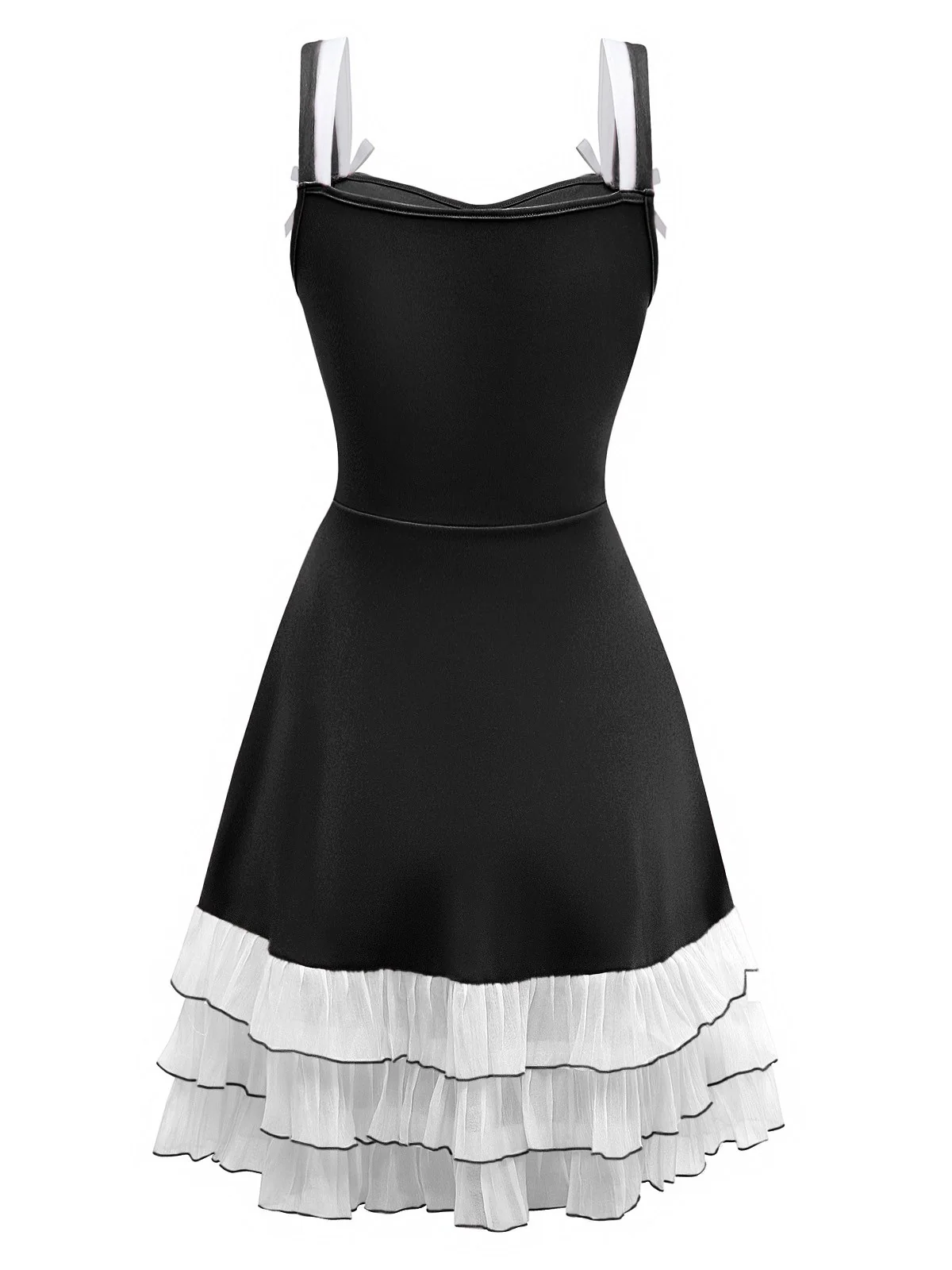 1950s Layered Hem Contrast Bow Strap Dress - Image 7