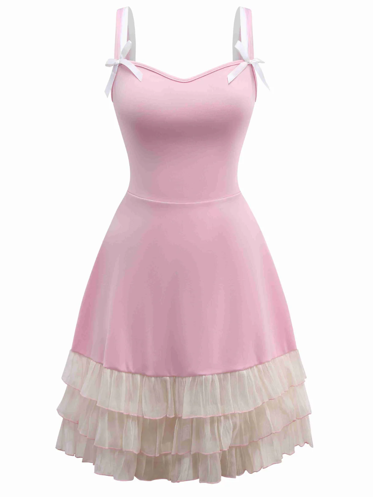 1950s Layered Hem Contrast Bow Strap Dress - Image 8