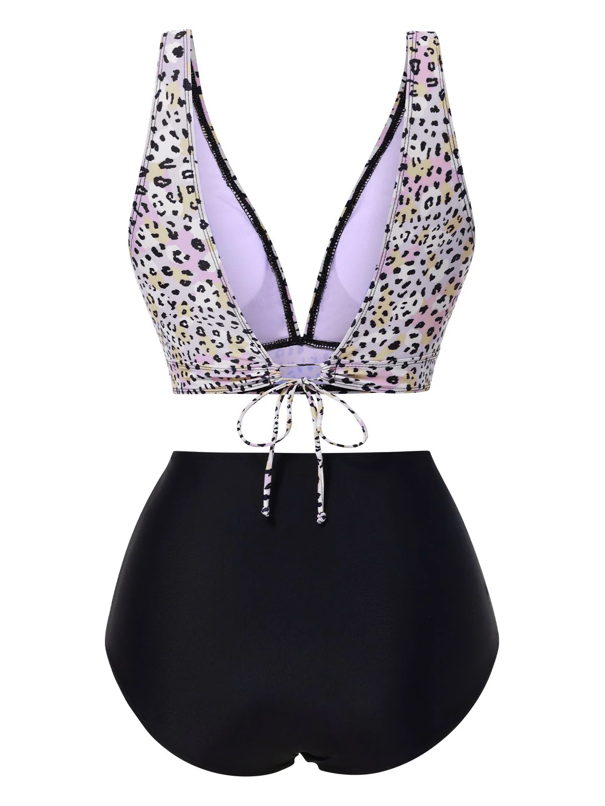 1950s Leopard Print Deep V-Neck Lace-Up Bikini Set - Image 2