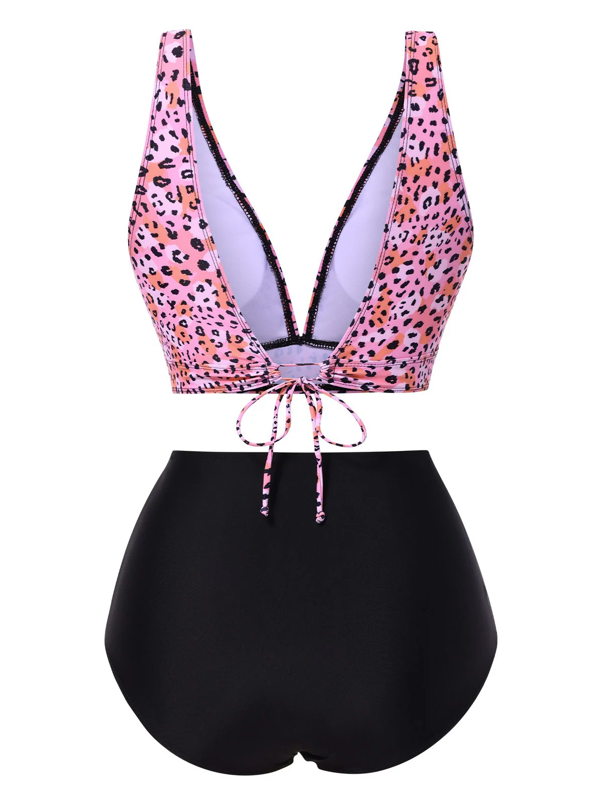 1950s Leopard Print Deep V-Neck Lace-Up Bikini Set - Image 4