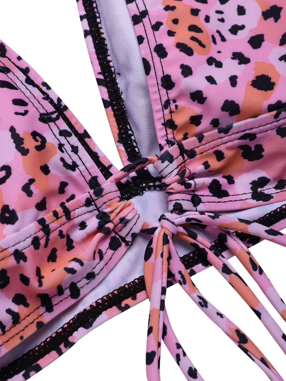 1950s Leopard Print Deep V-Neck Lace-Up Bikini Set - Image 5