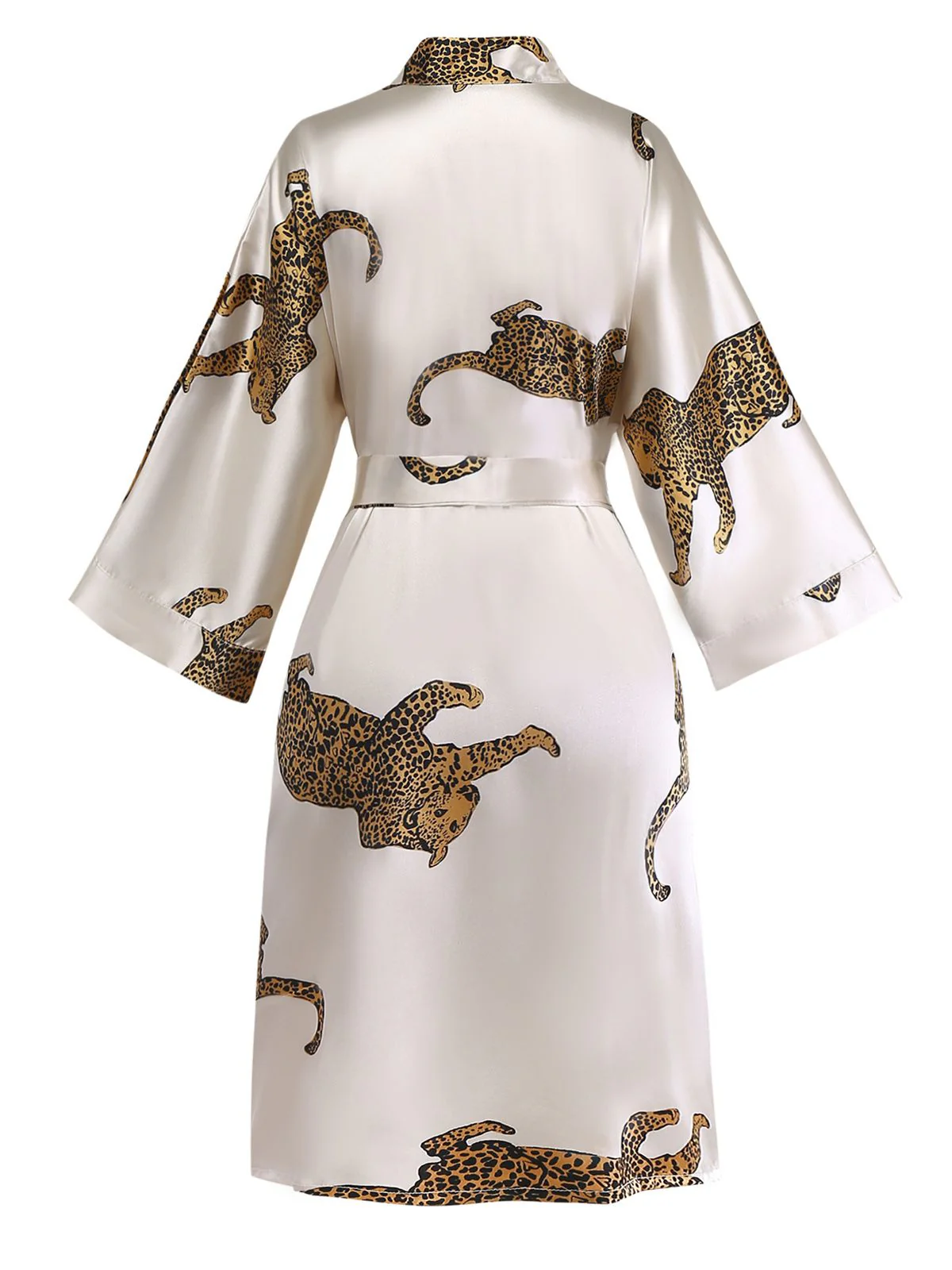 1950s Leopard Print Satin Robe with Belt - Image 2