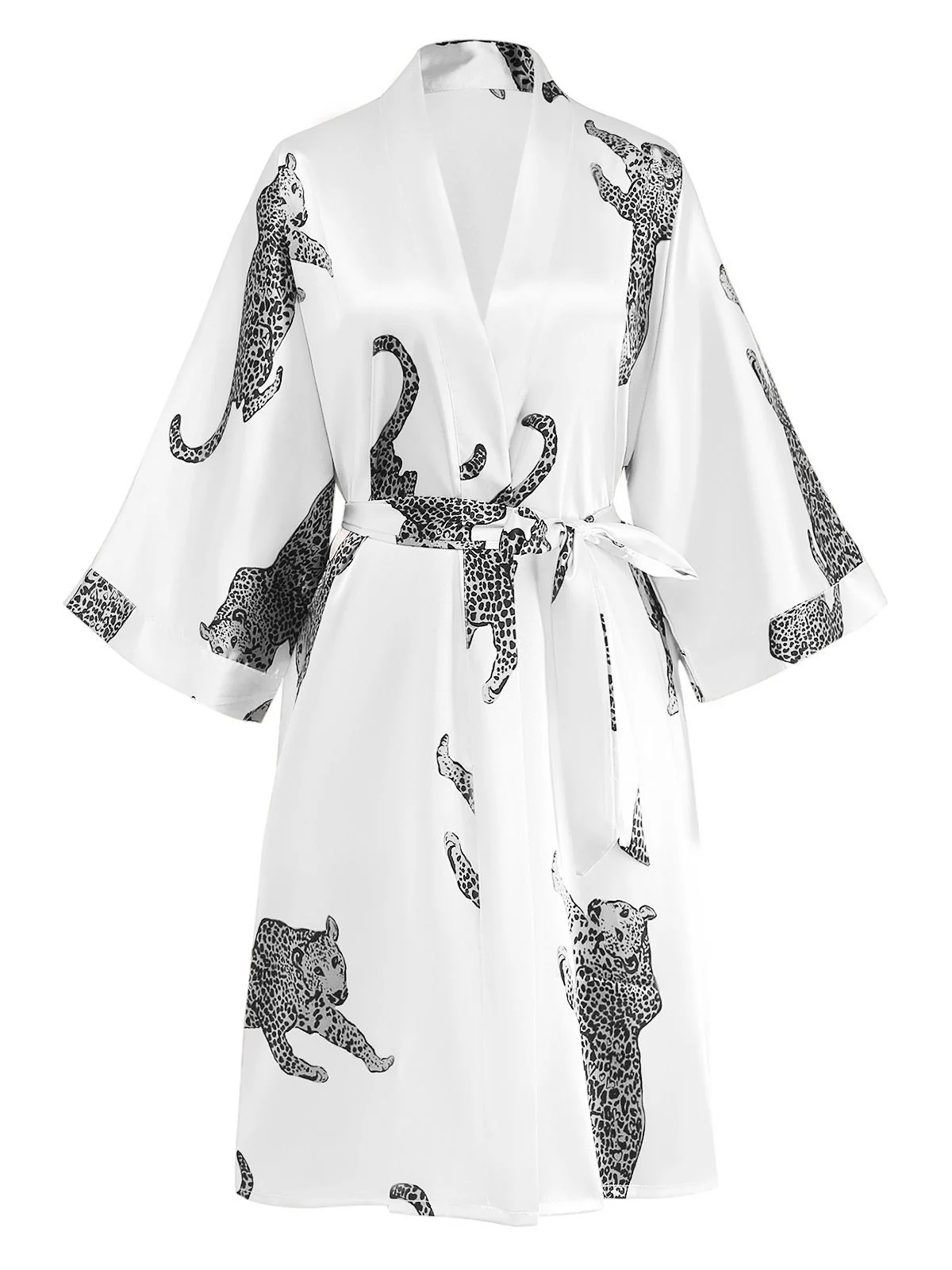 1950s Leopard Print Satin Robe with Belt - Image 6
