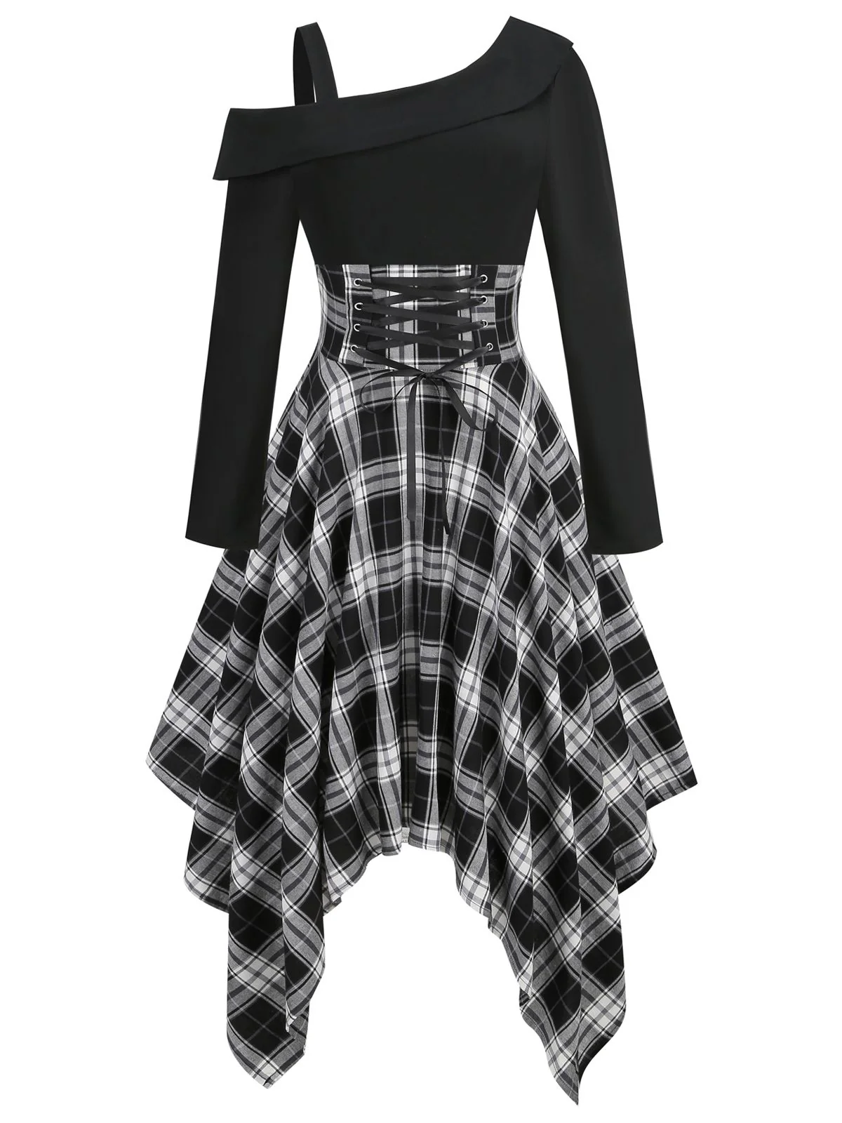 1950s Long Sleeve Patchwork Swing Dress - Image 2