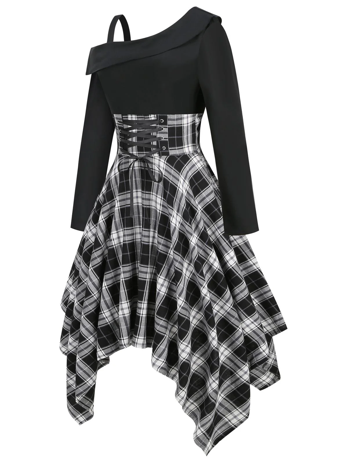 1950s Long Sleeve Patchwork Swing Dress - Image 3