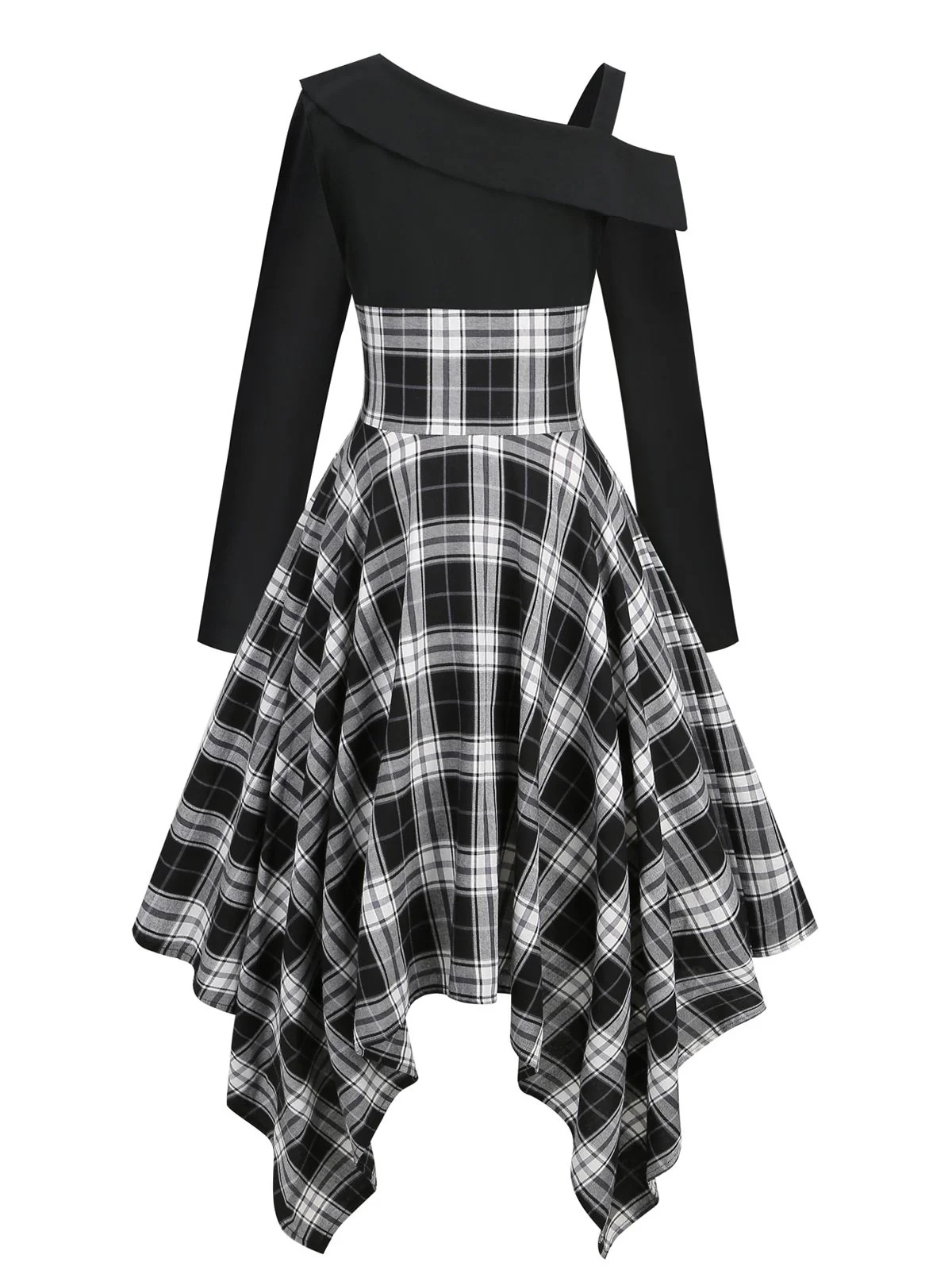 1950s Long Sleeve Patchwork Swing Dress - Image 4