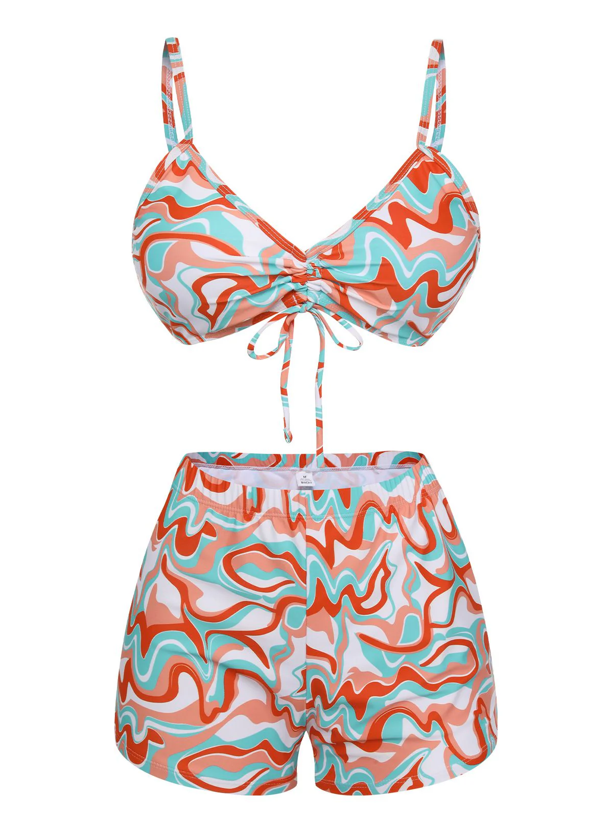 1950s Marble Print Strap Drawstring Swimsuit - Image 3