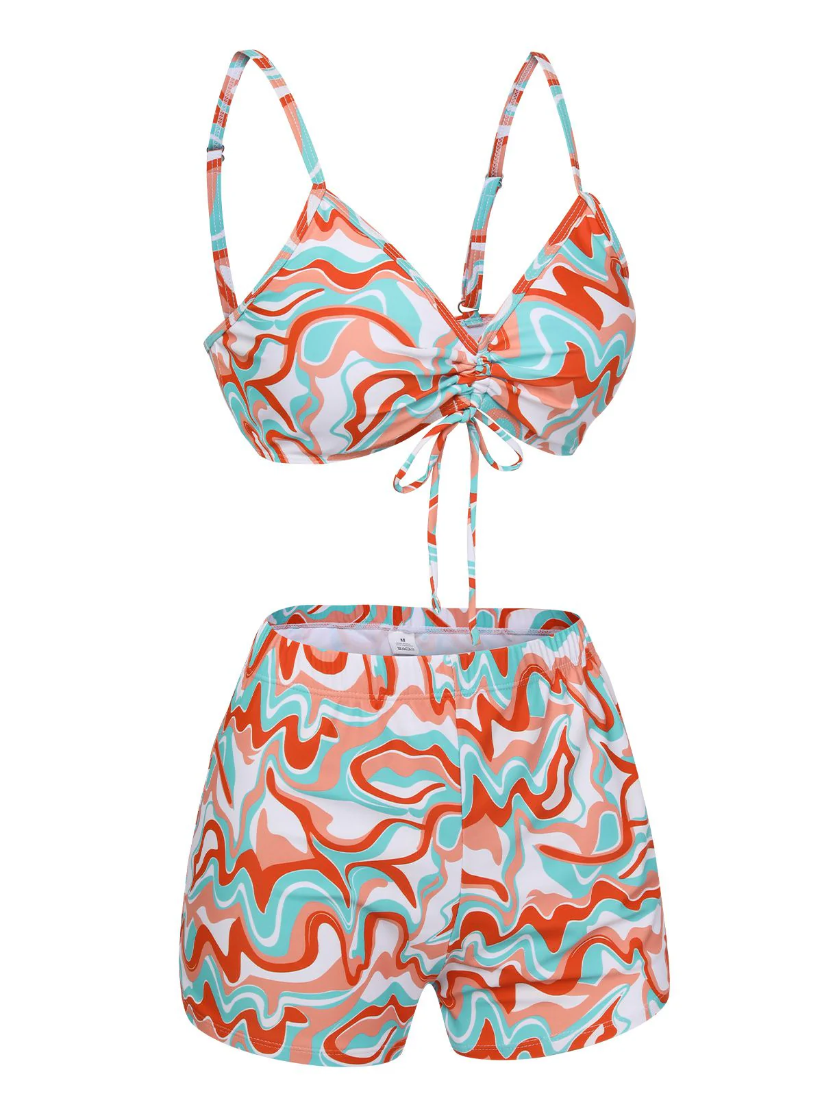 1950s Marble Print Strap Drawstring Swimsuit - Image 4