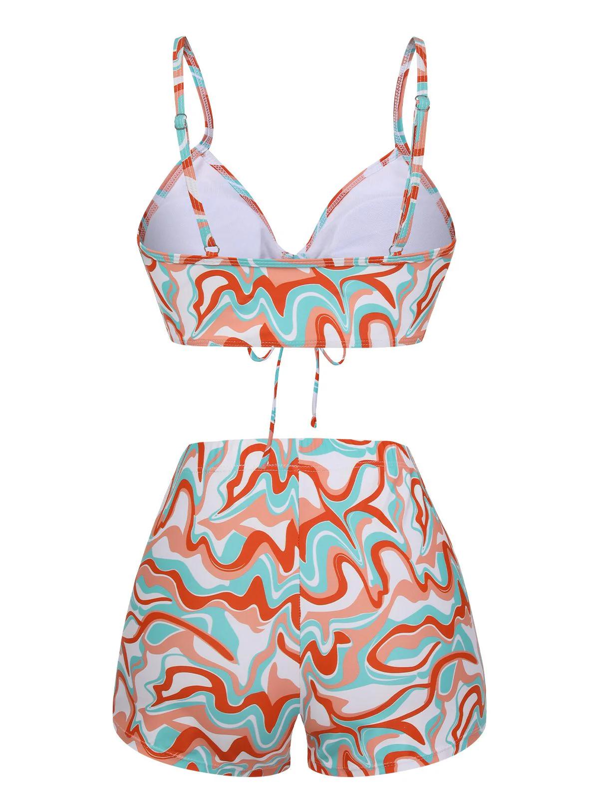 1950s Marble Print Strap Drawstring Swimsuit - Image 5